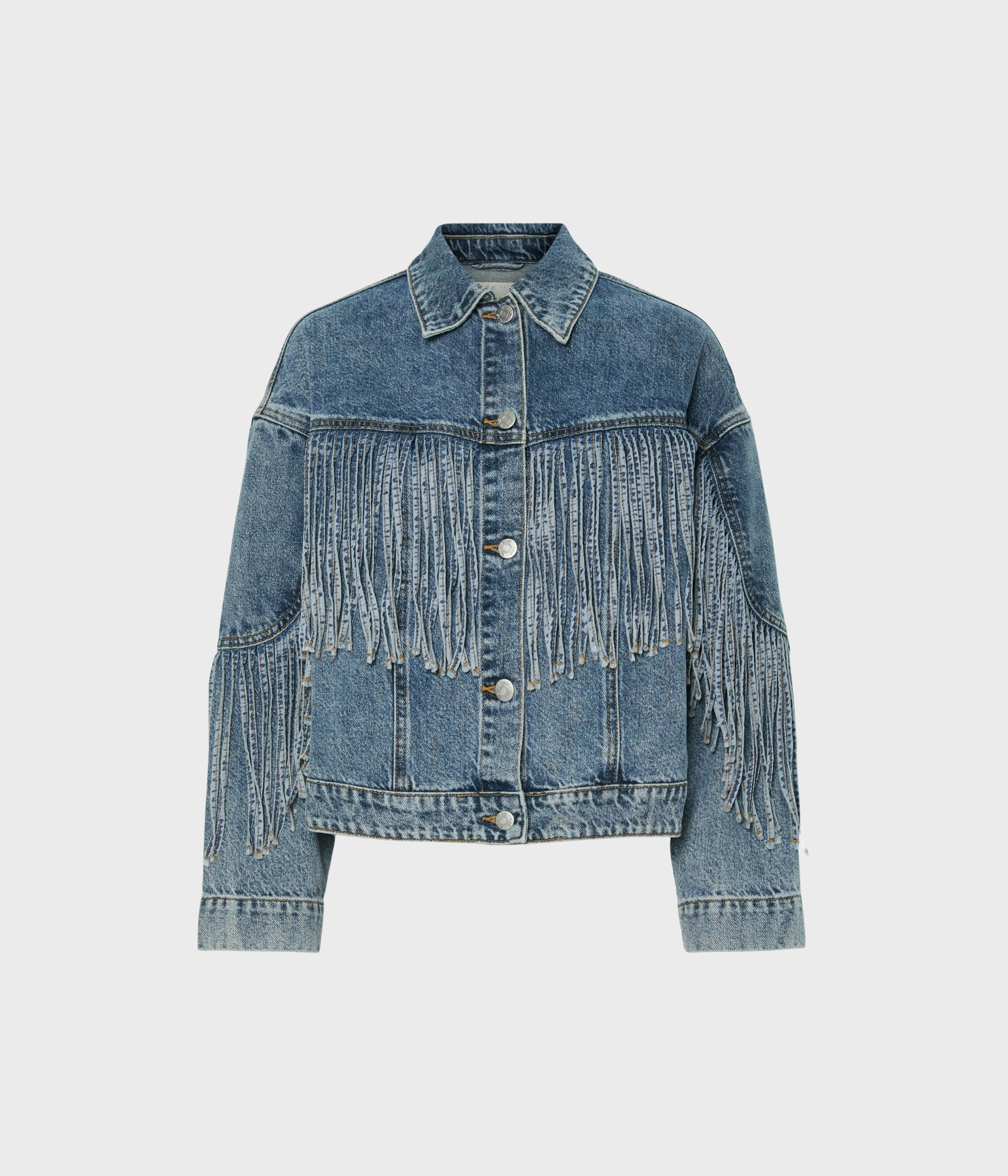 YASAIKO LS DENIM FRINGE JACKET - D2D (Medium Blue Denim)