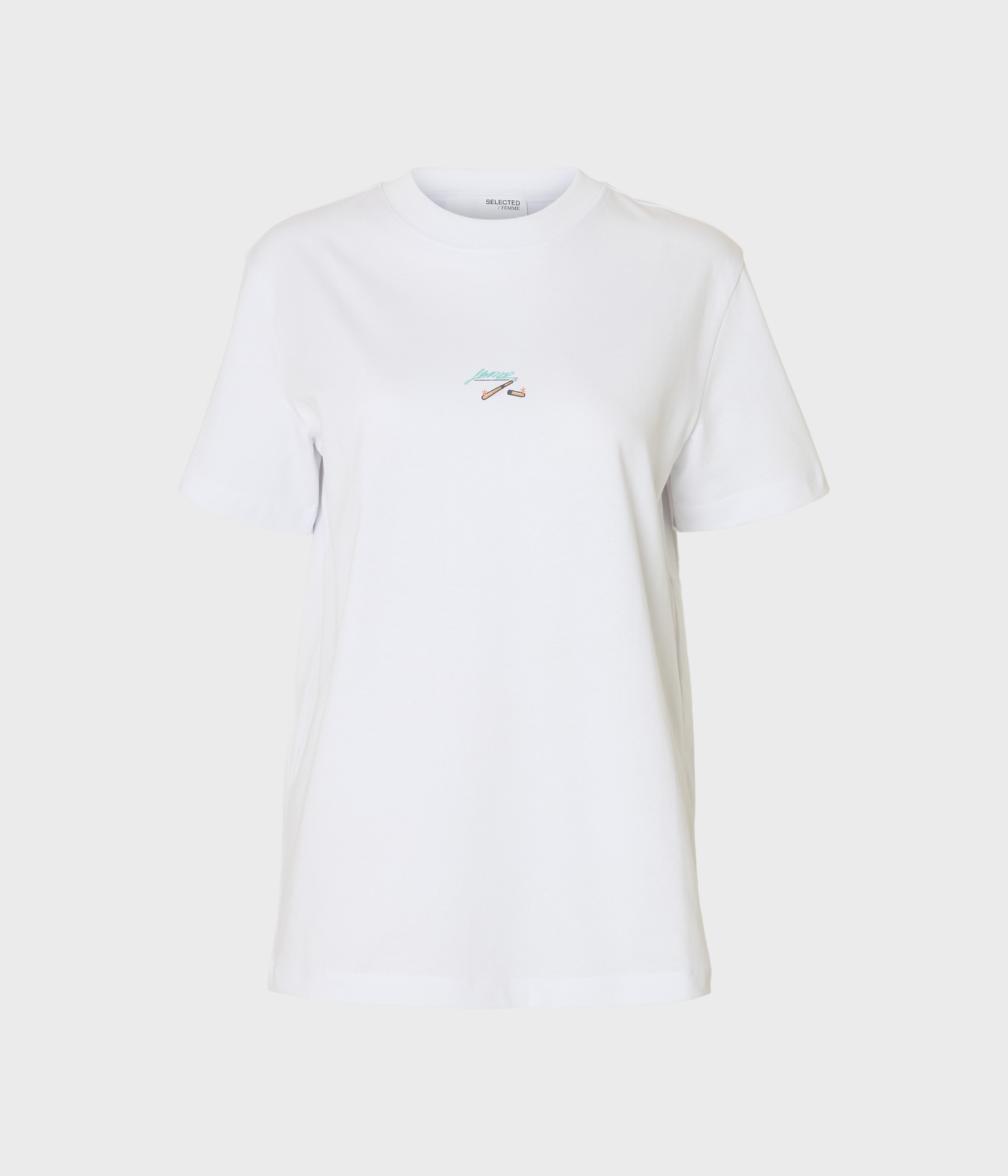 SLFCOLWOMAN SS LICENSE TEE (Bright White Print:Pencil)