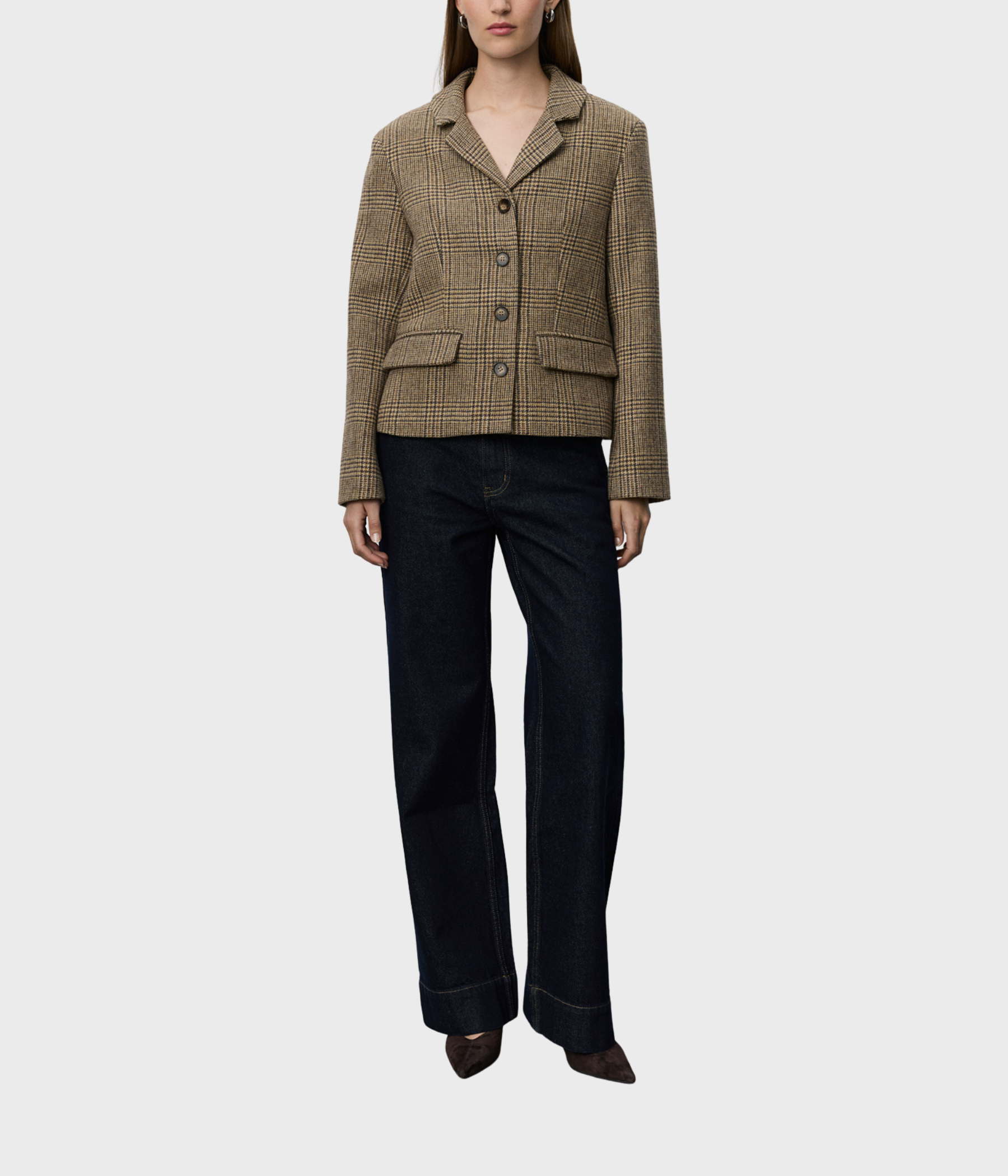 Ellysw Checked Short Blazer (9007 Brown check)