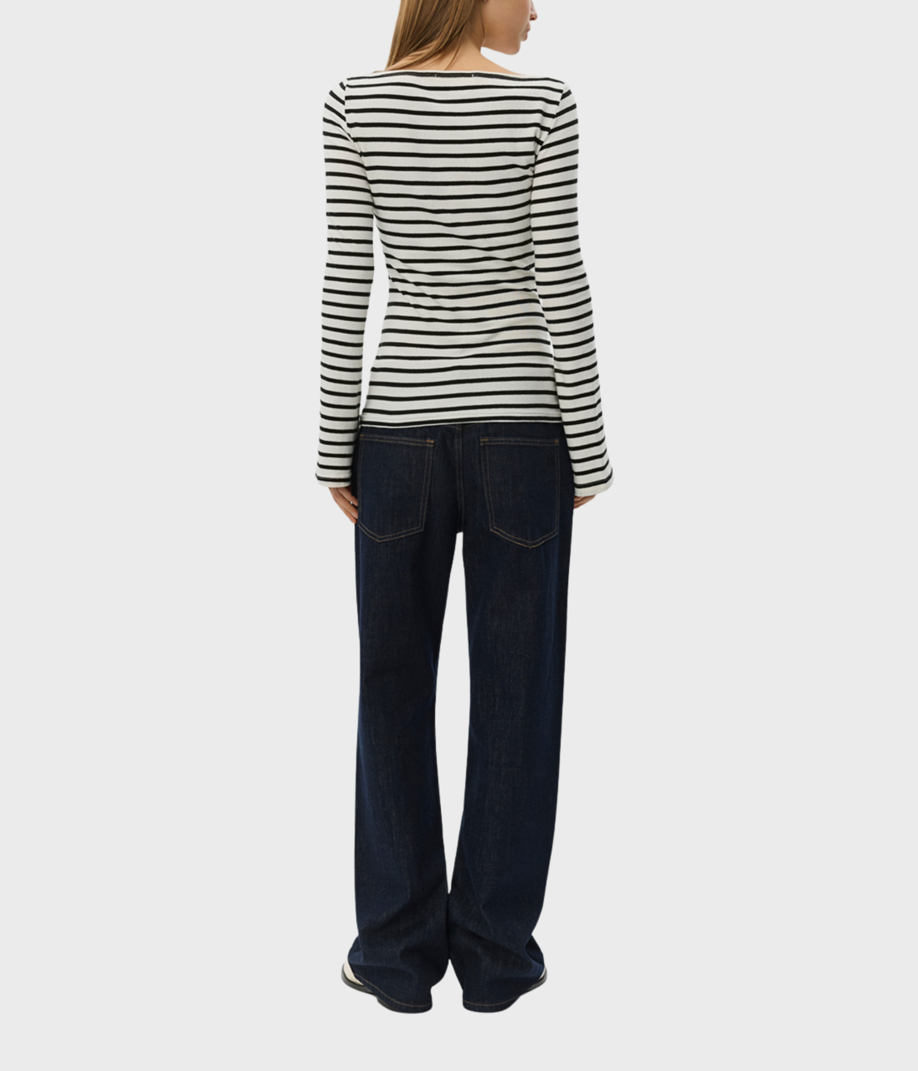 CECESW BOAT-NECK LONG-SLEEVE T-SHIRT (0139 White Black striped)