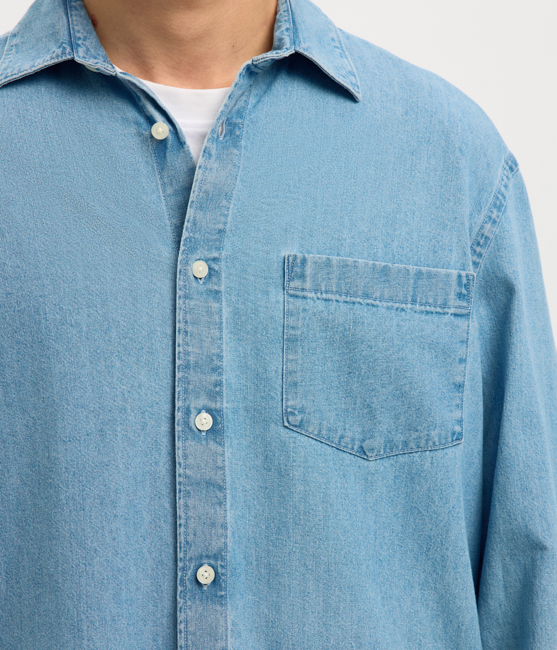 SLHREGCARLO DENIM LS SHIRT NOOS (Light Blue Denim)