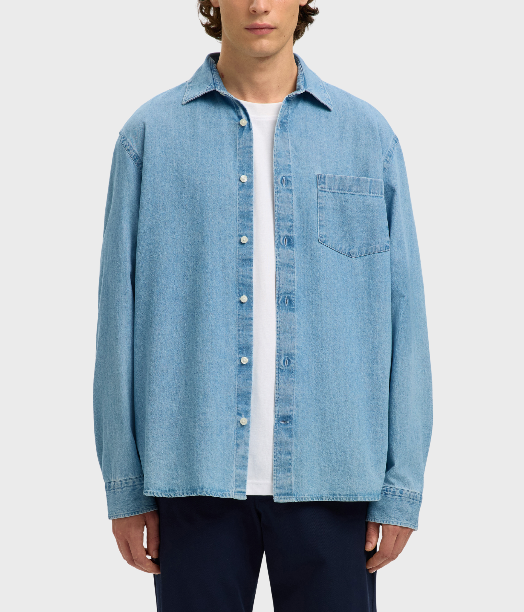 SLHREGCARLO DENIM LS SHIRT NOOS (Light Blue Denim)