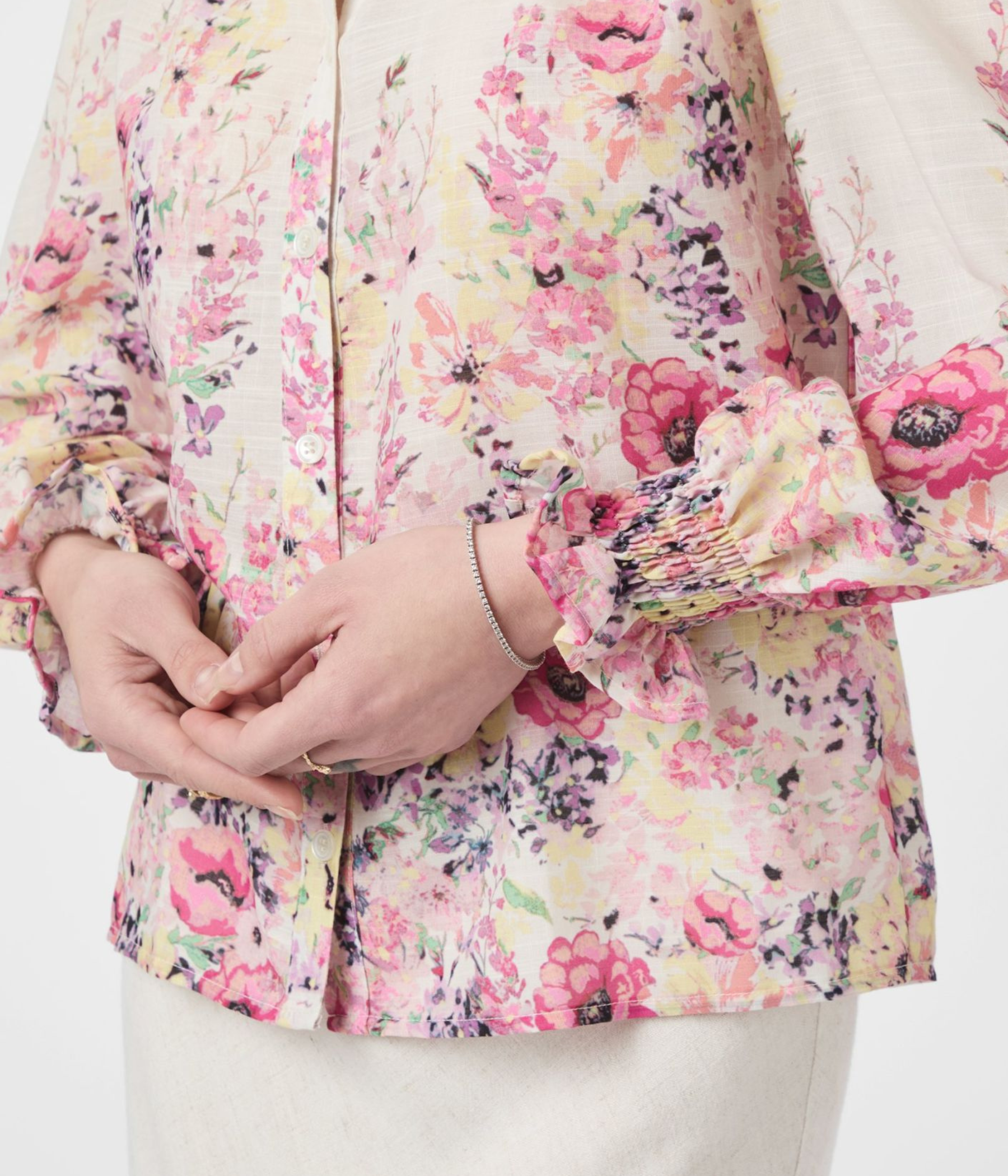Calloma Flower Print Blouse (124Ivory)