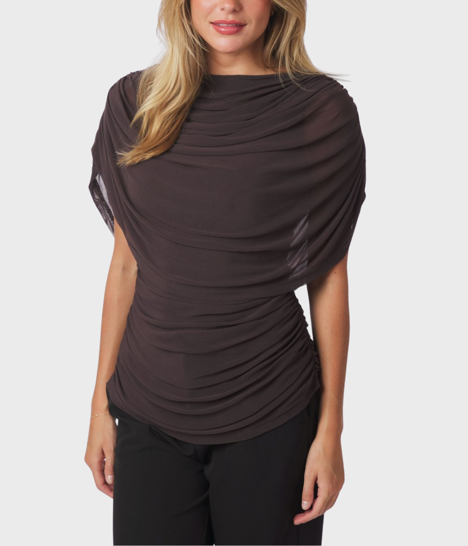 Cottuna Drapy Mesh Top (Brown)