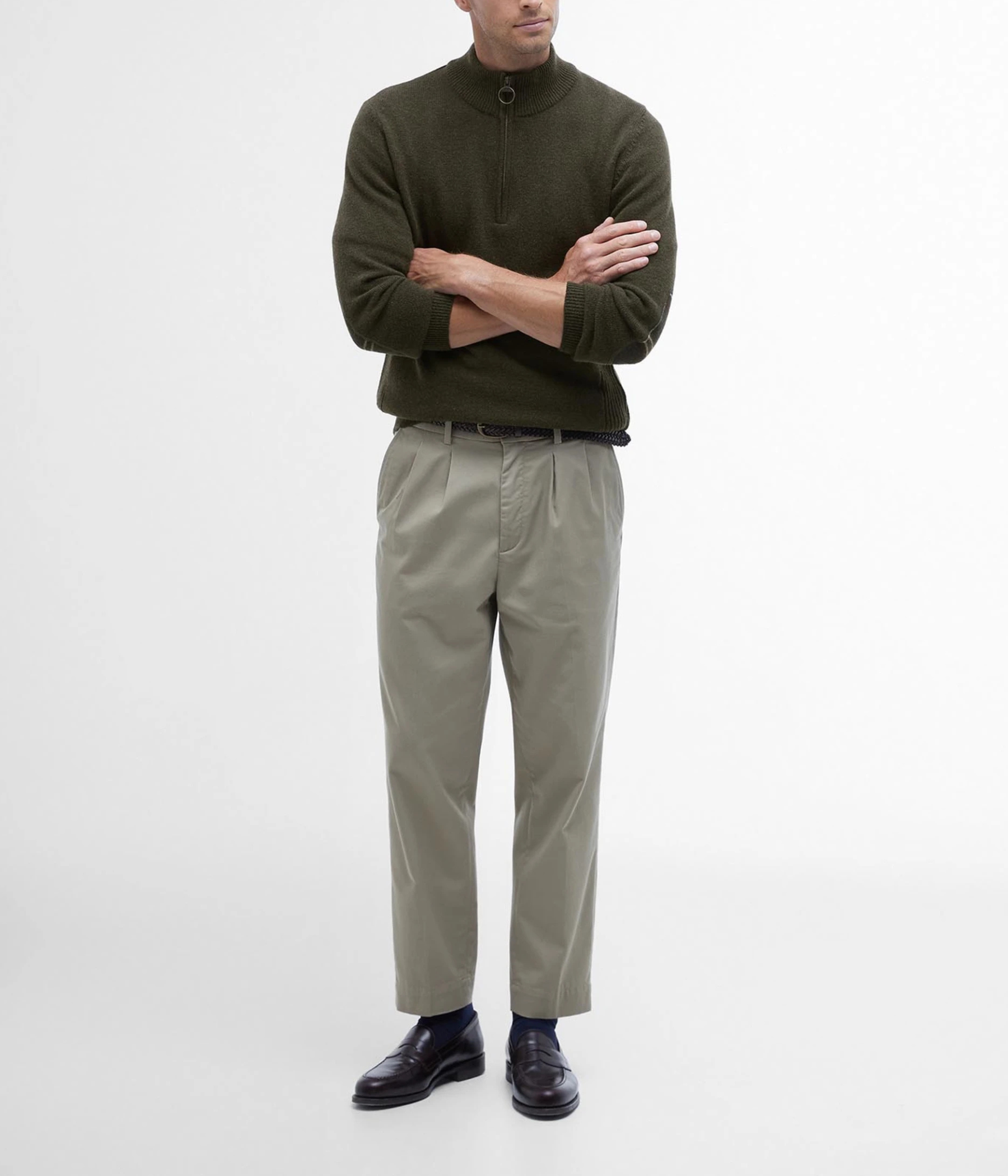 Barbour Holden Half Zip Knitted Jumper (OL91 Olive Marl)