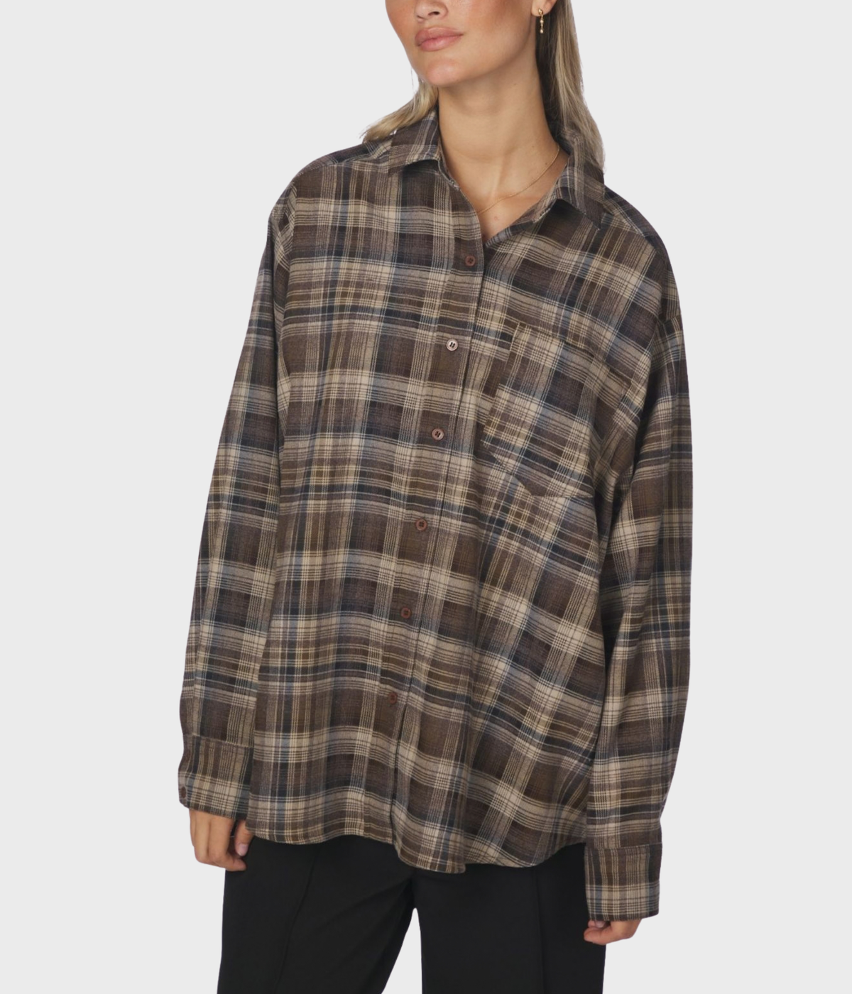 Dalma Flannel Check Shirt (811 Dark Taupe)