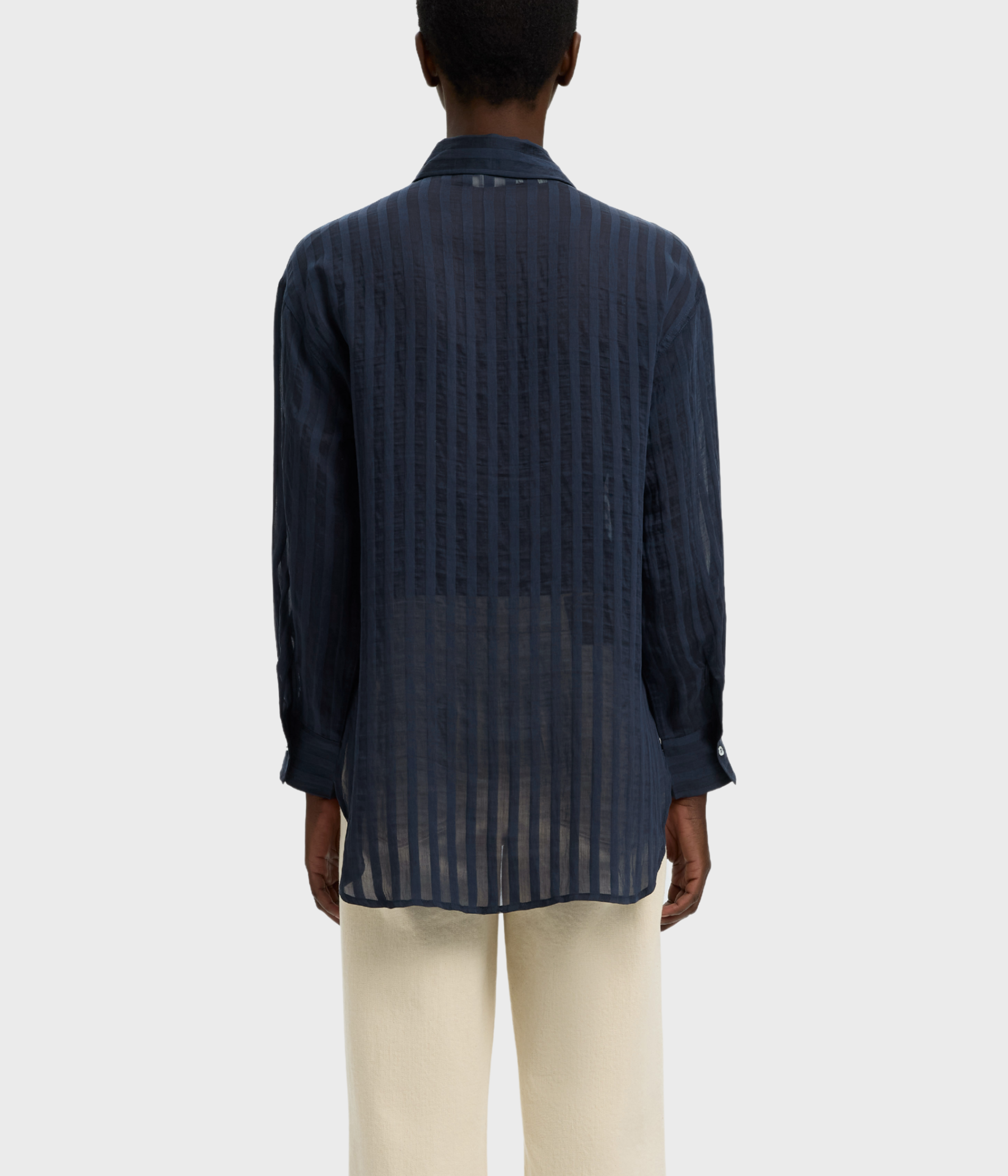 Slftoran Oversized Ls Striped Shirt B (Dark Sapphire)