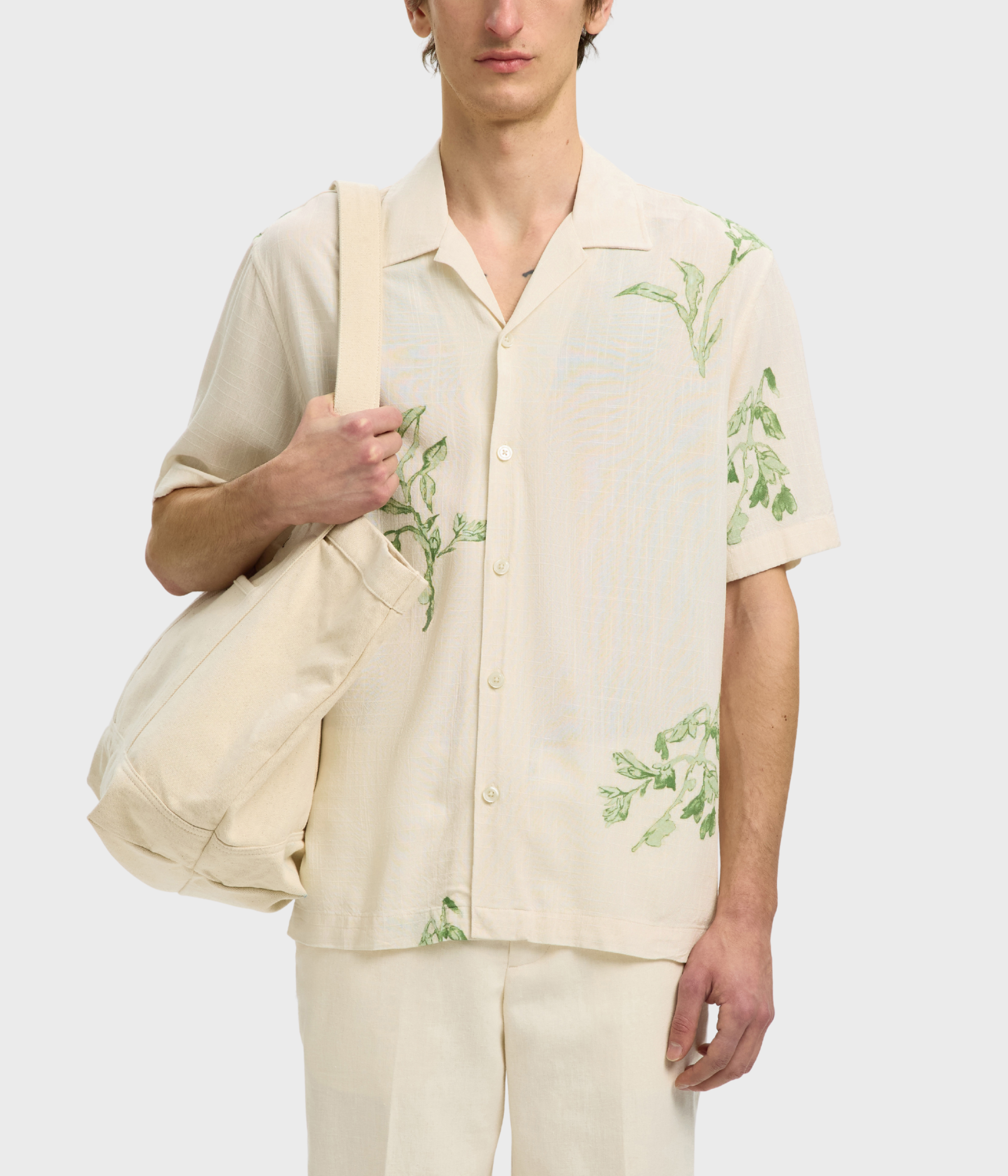 Slhregterry Aop Ss Shirt (Egret AOP:Aspen Green Florals)