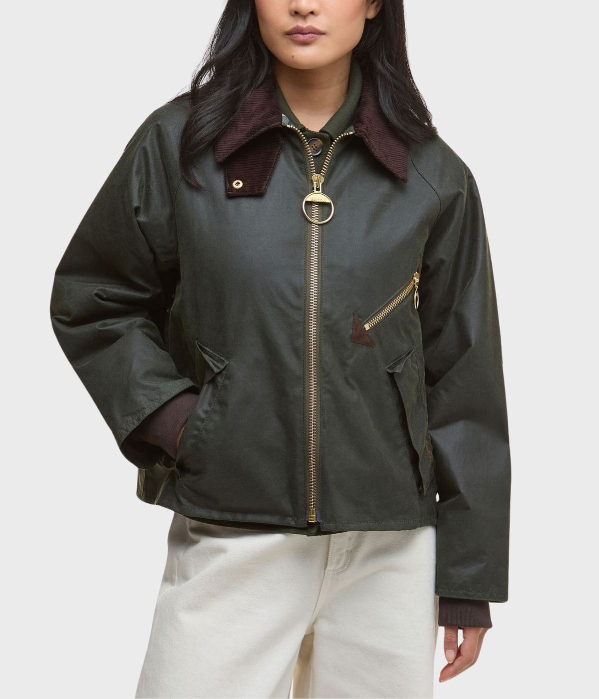 Barbour Arlene Wax Jacket (OL52 Fern/Ancient Tartan)