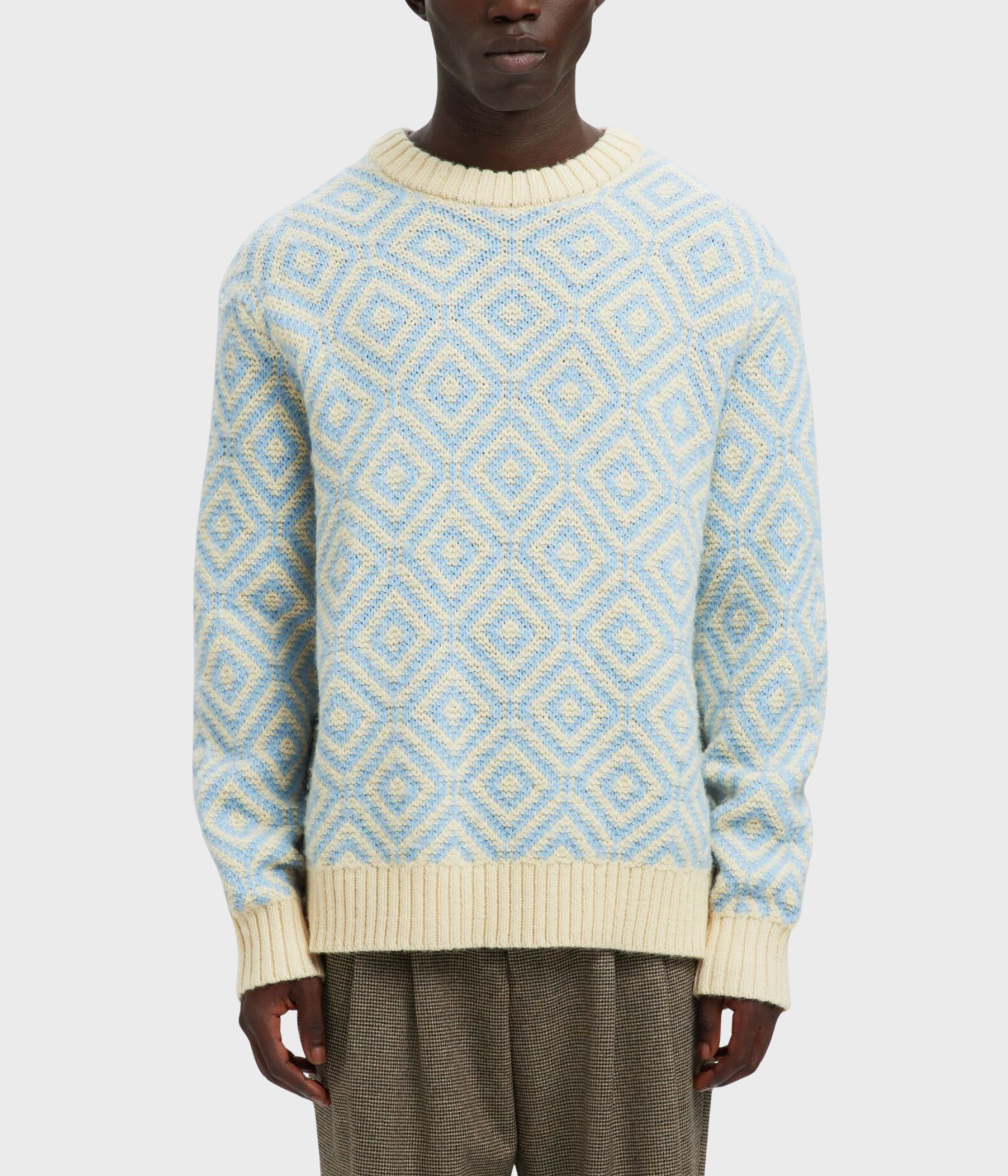 SLHREMI LS KNIT RELAXED CREW NECK. (Egret Pattern:Blue Fog)