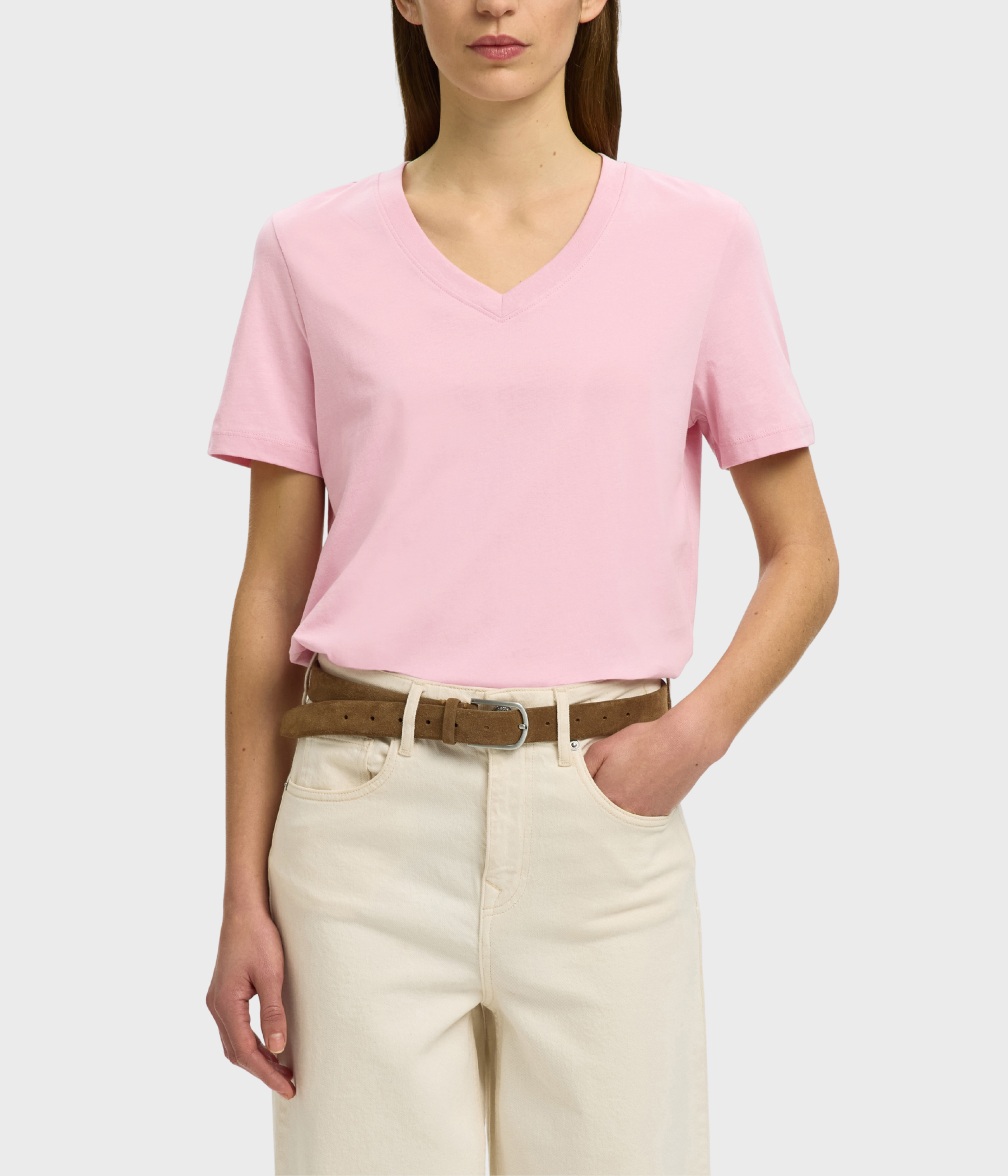 Slfessential Ss V-Neck Tee Noos. (Bleached Mauve)