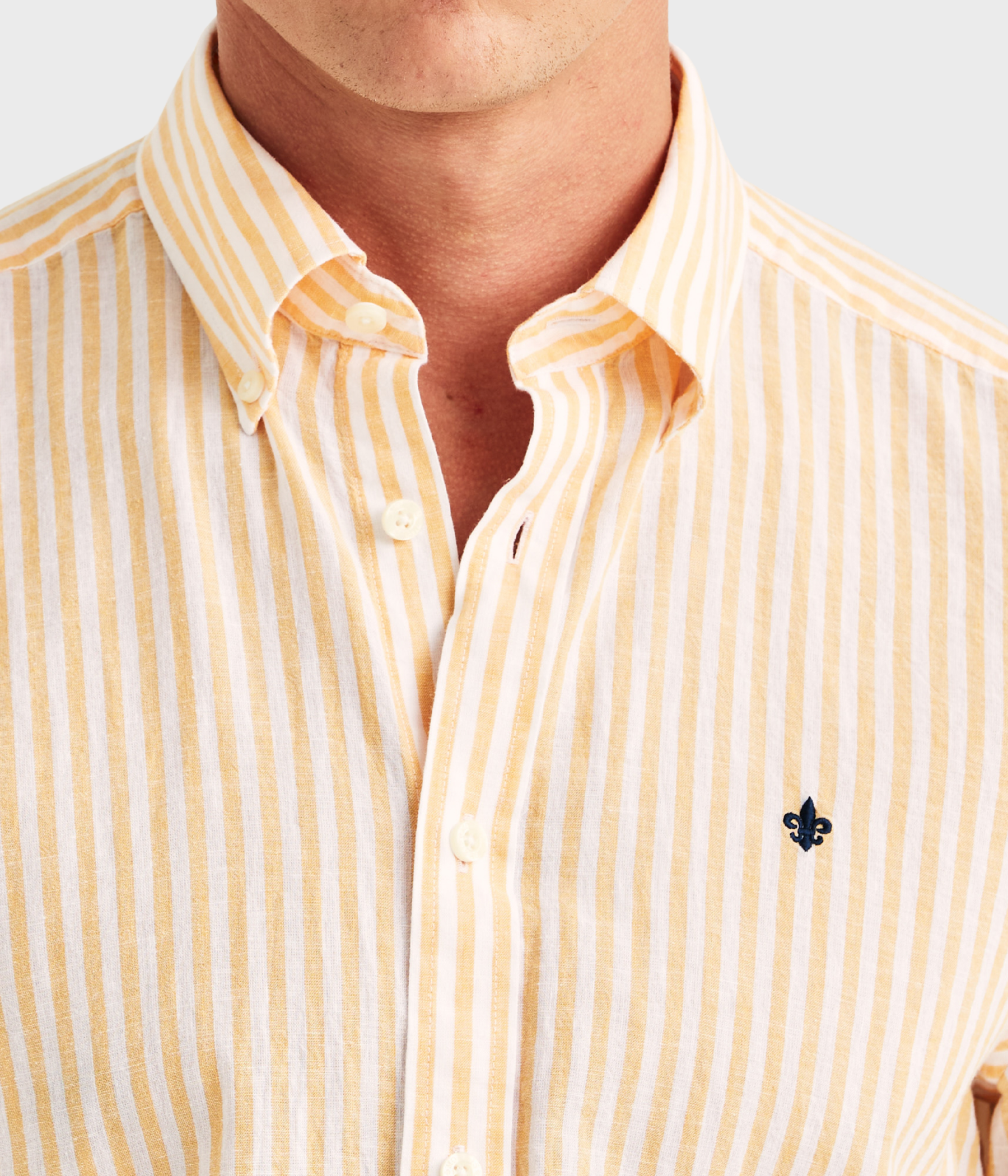 Douglas Linen Stripe Shirt-Classic Fit (21 Orange)