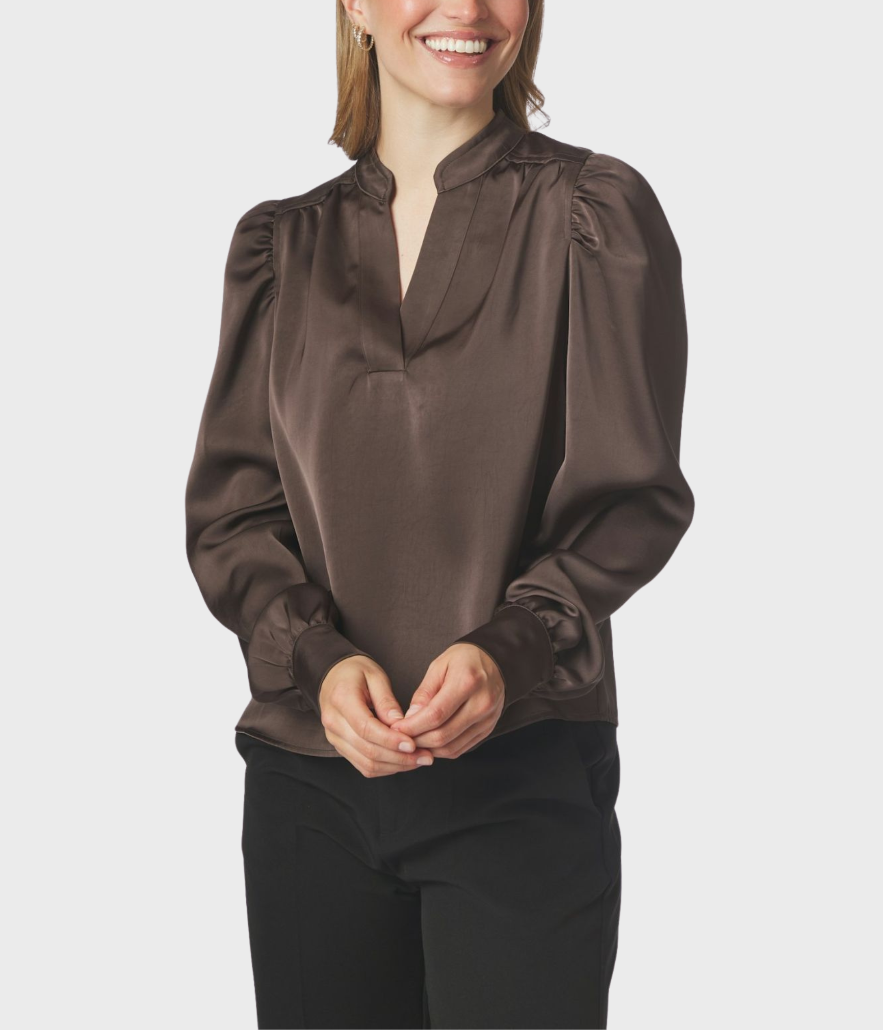 Rosslyn Heavy Sateen Blouse. (DARK BROWN)