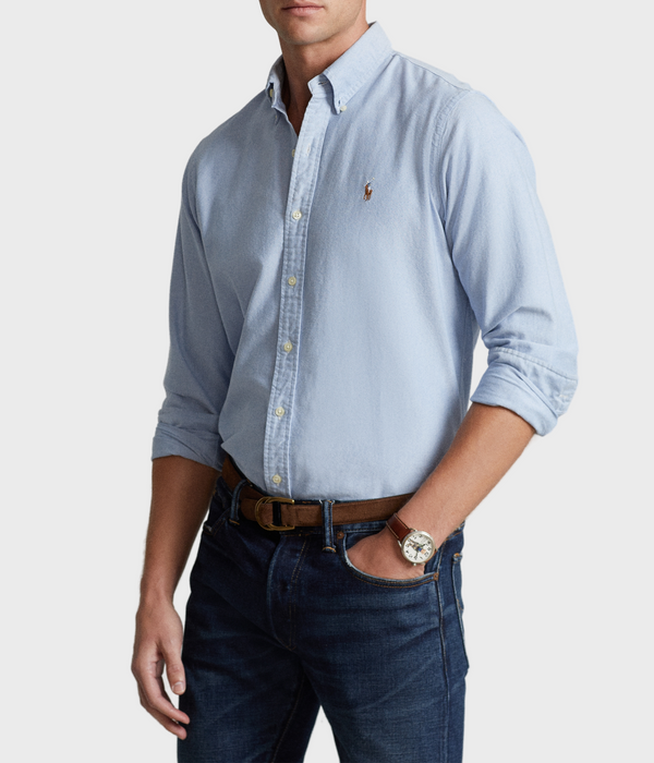 Blå slim fit oxford skjorta från Ralph Lauren