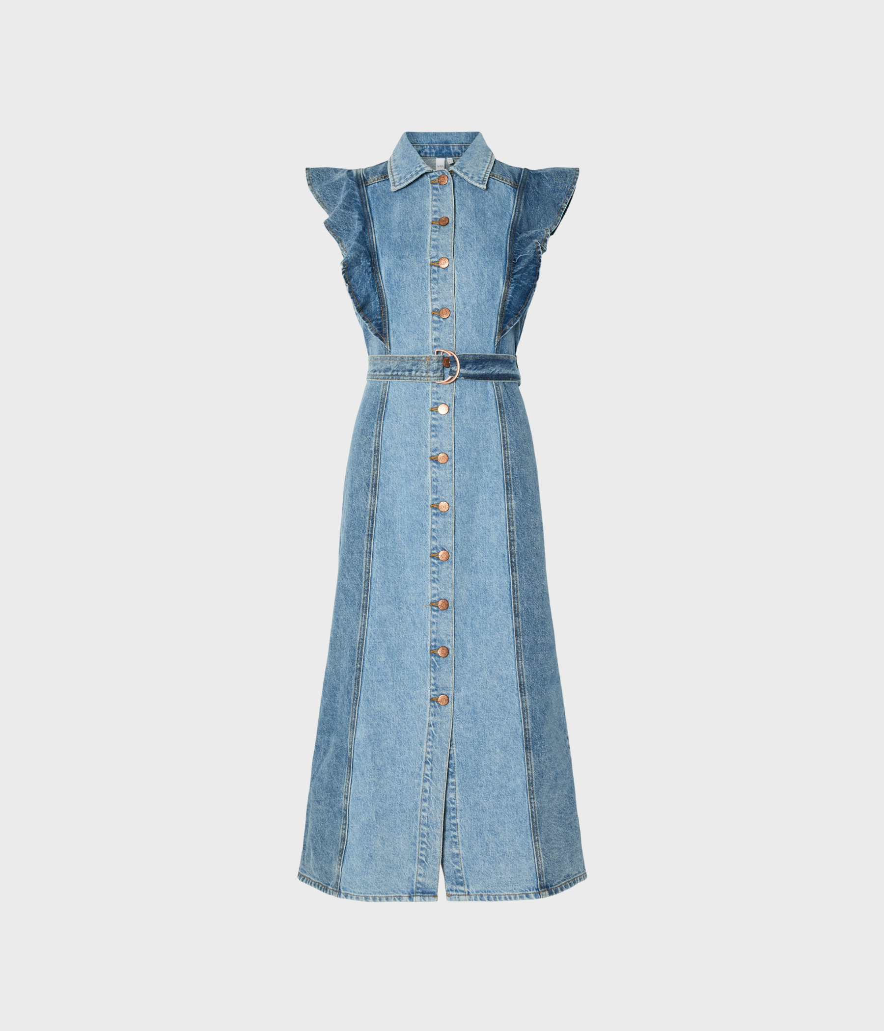 Yascawi Sl Denim Long Dress S. (Medium Blue Denim Detail:LIGHT BLUE DENIM BLOCKING)