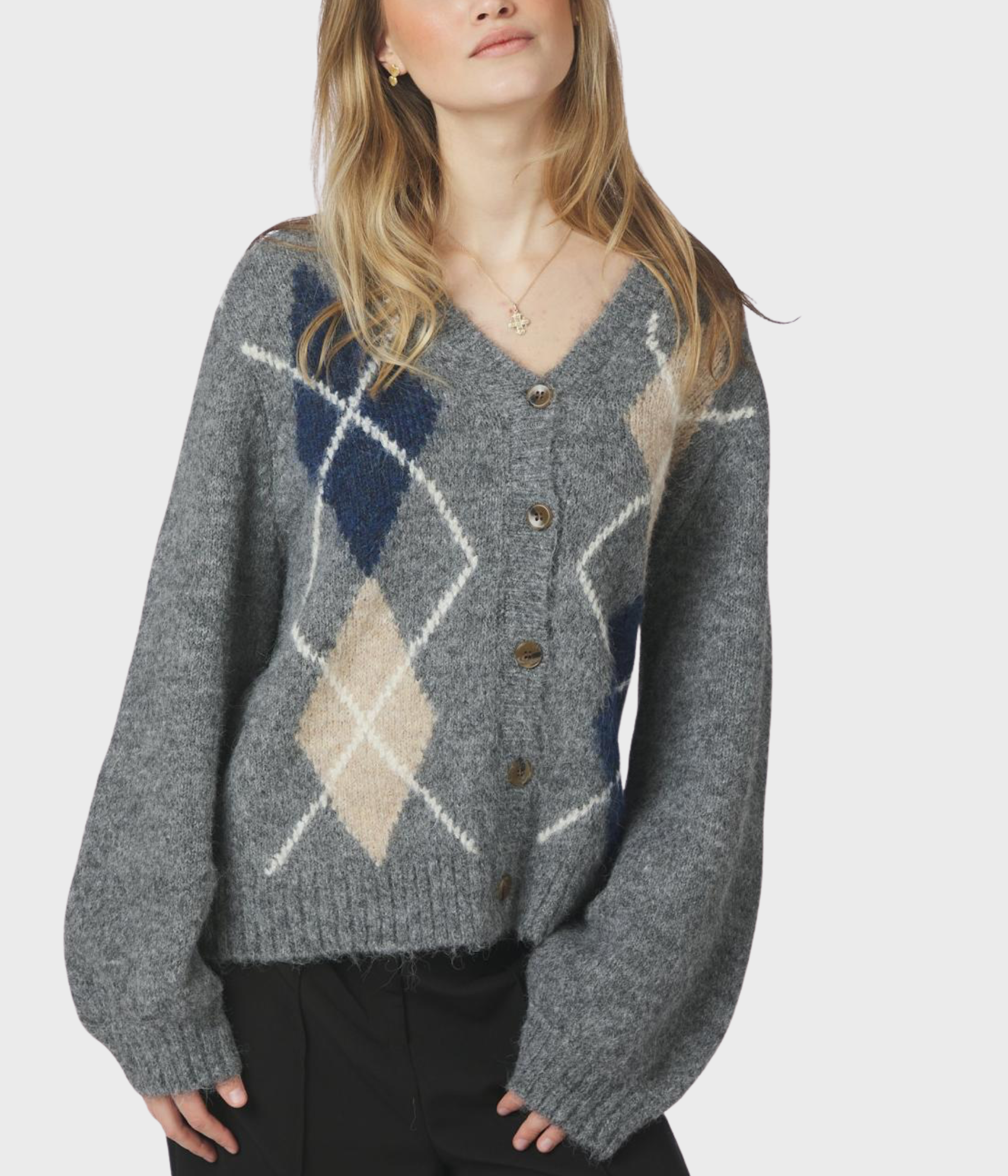 Beleney Small Check Fluff Cardigan (104 Dark Grey)