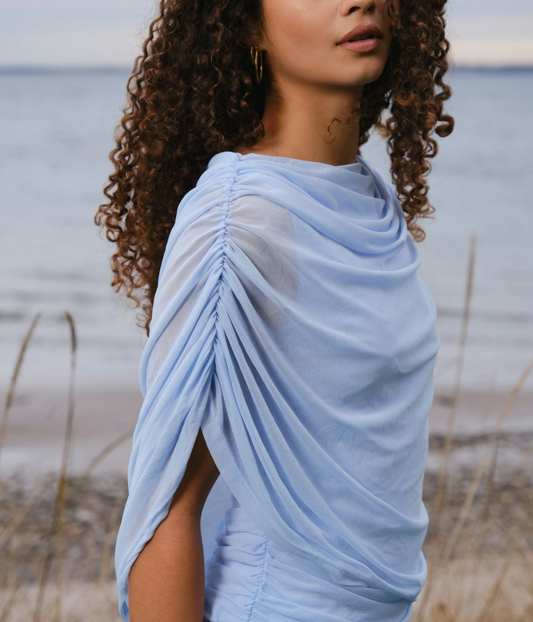 Cottuna Drapy Mesh Top (145 Light Blue) - D.O. Design Only