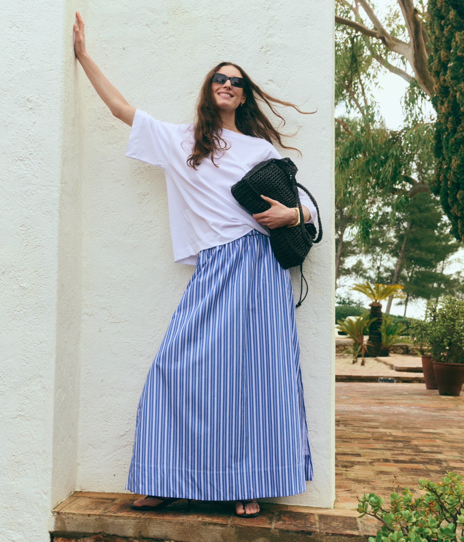 SLFFIA HW STRIPED ANKLE SLIT SKIRT B. (Dazzling Blue Stripes:BRIGHT WHITE)