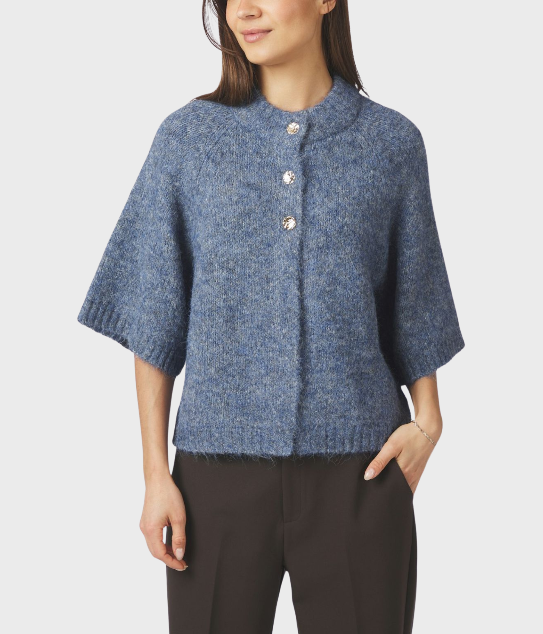 Benuta Fluffy Knit Cardigan. (Smoke Blue)