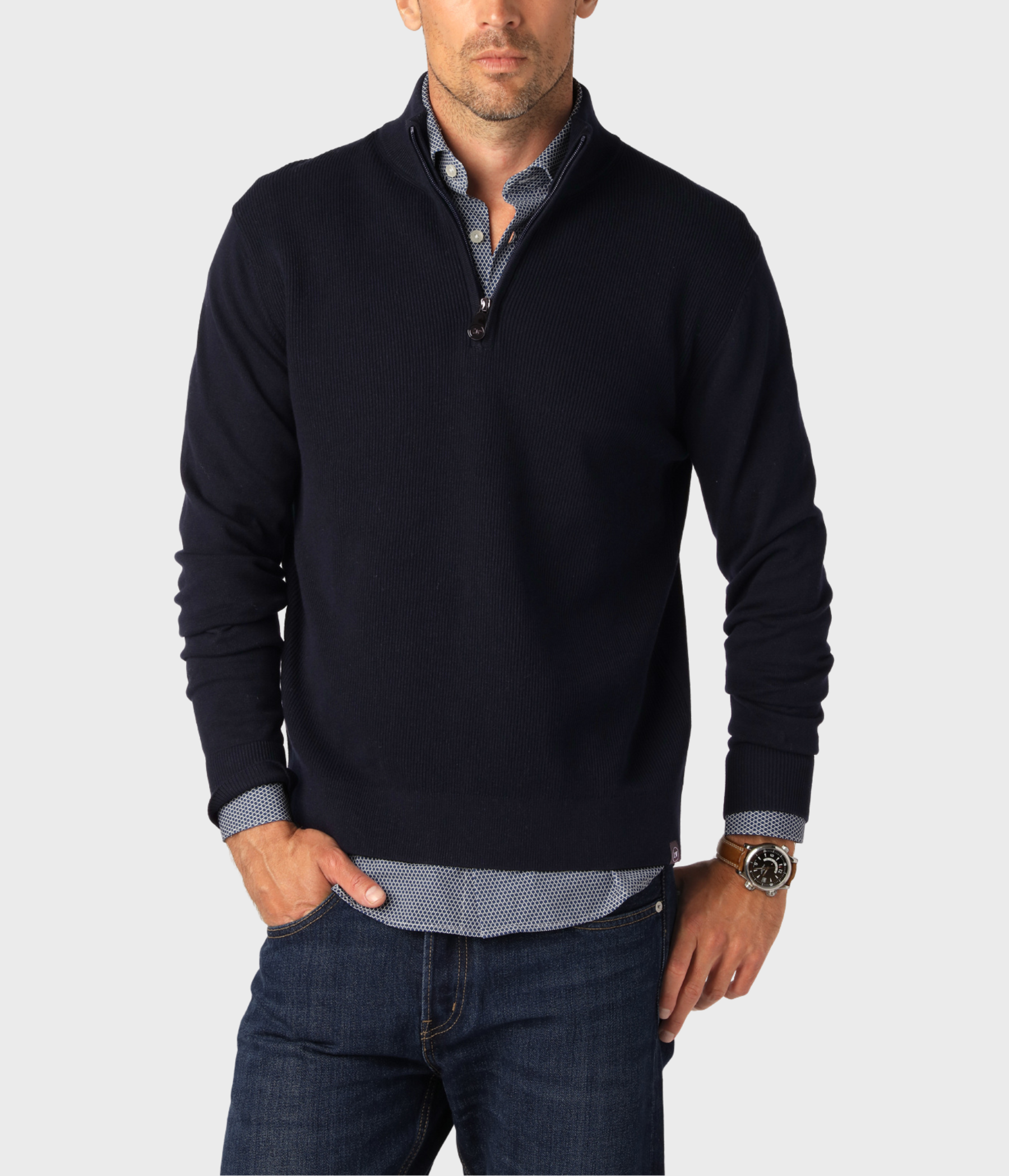Halfzip Rib Cotton. (Navy)