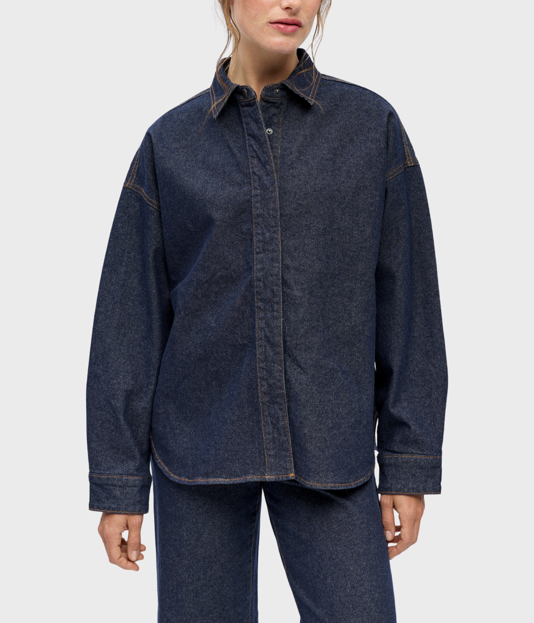 Objsole Mae L/S Lo Denim Shirt Noos (Dark Blue Denim Detail:Rinse wash)