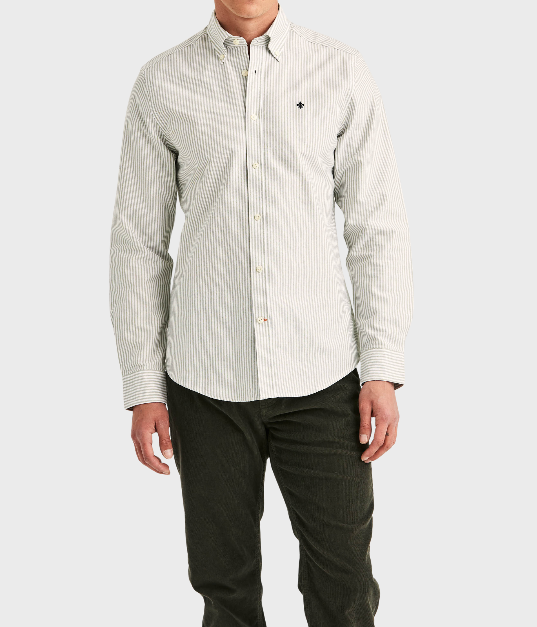 Douglas Oxford Stripe Shirt-Slim Fit (75 Olive)