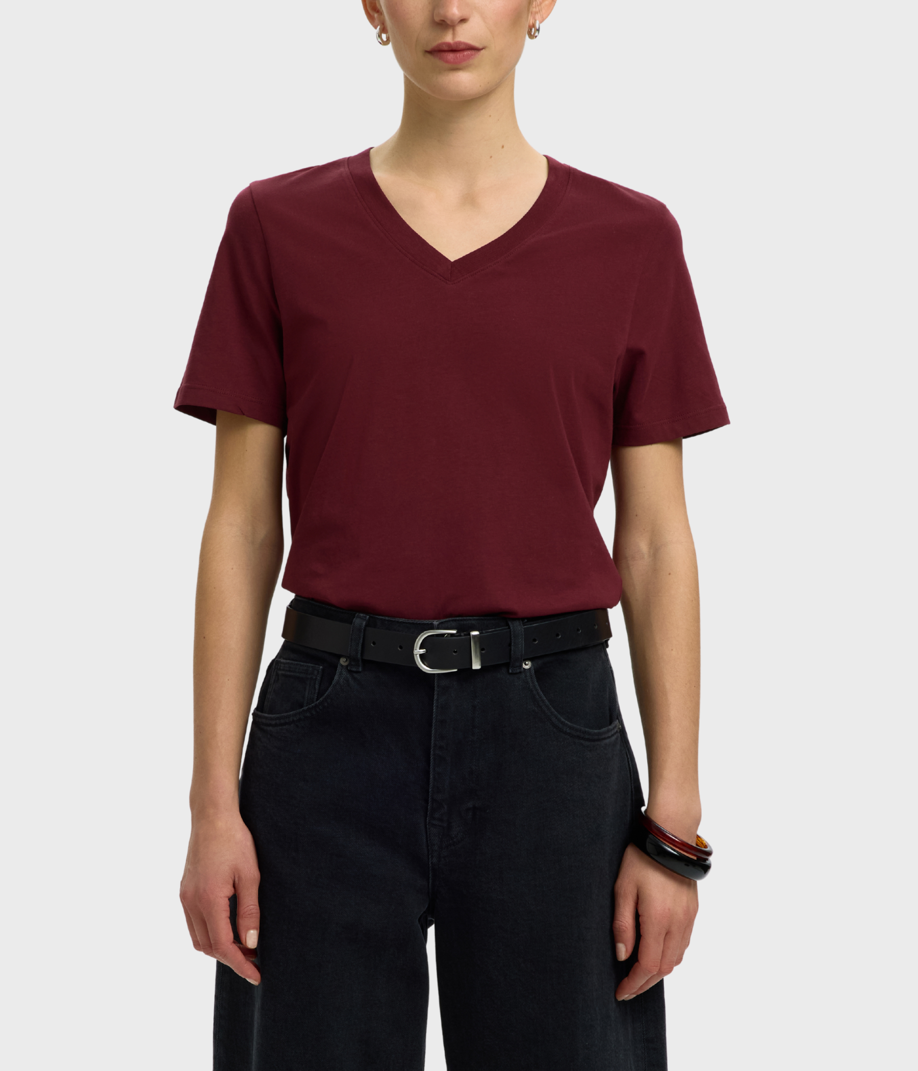 Slfessential Ss V-Neck Tee Noos. (Tawny Port)