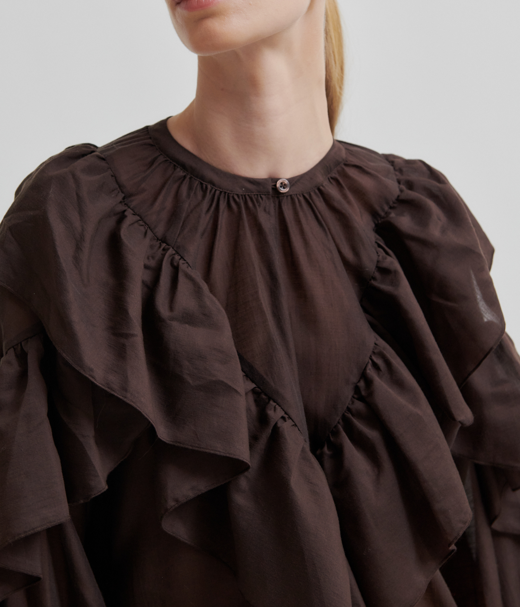 Fria Frill Blouse (6021 Chocolate Plum)