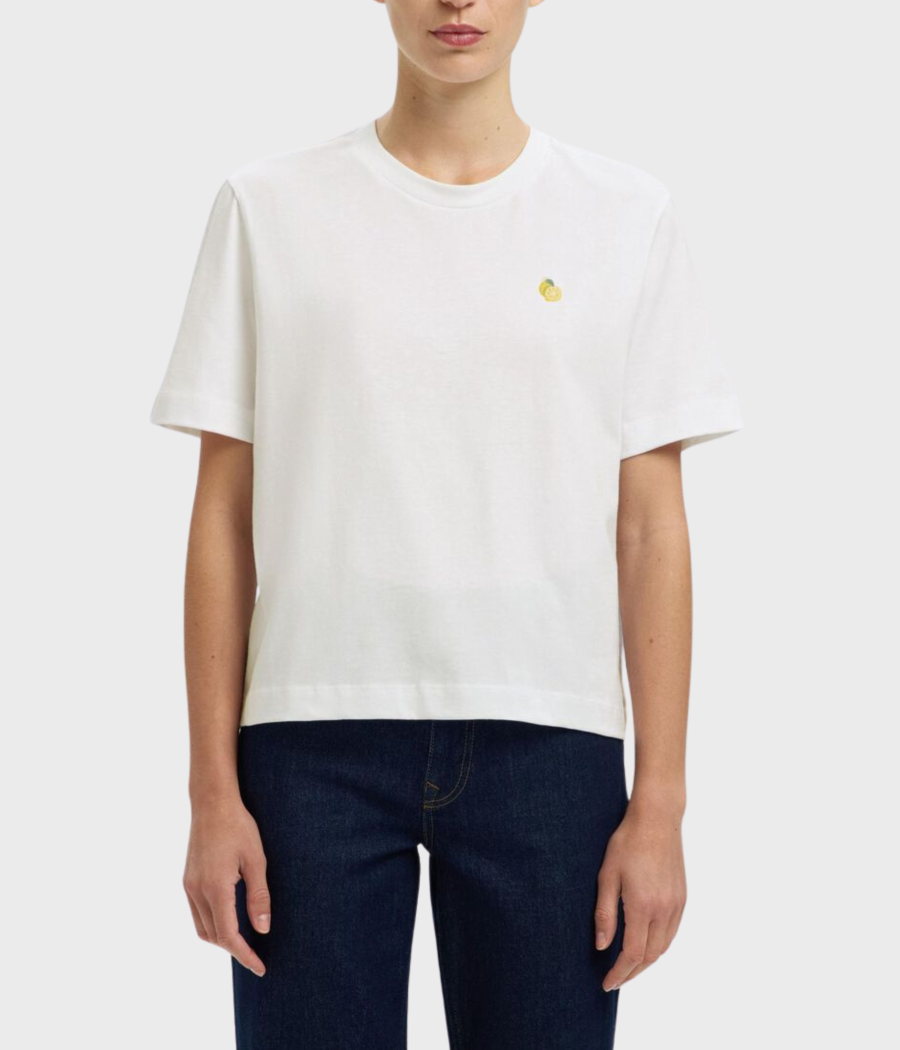 SLFELLA SS EMB BOXY TEE FT (Bright White Print:Lemon EMB)