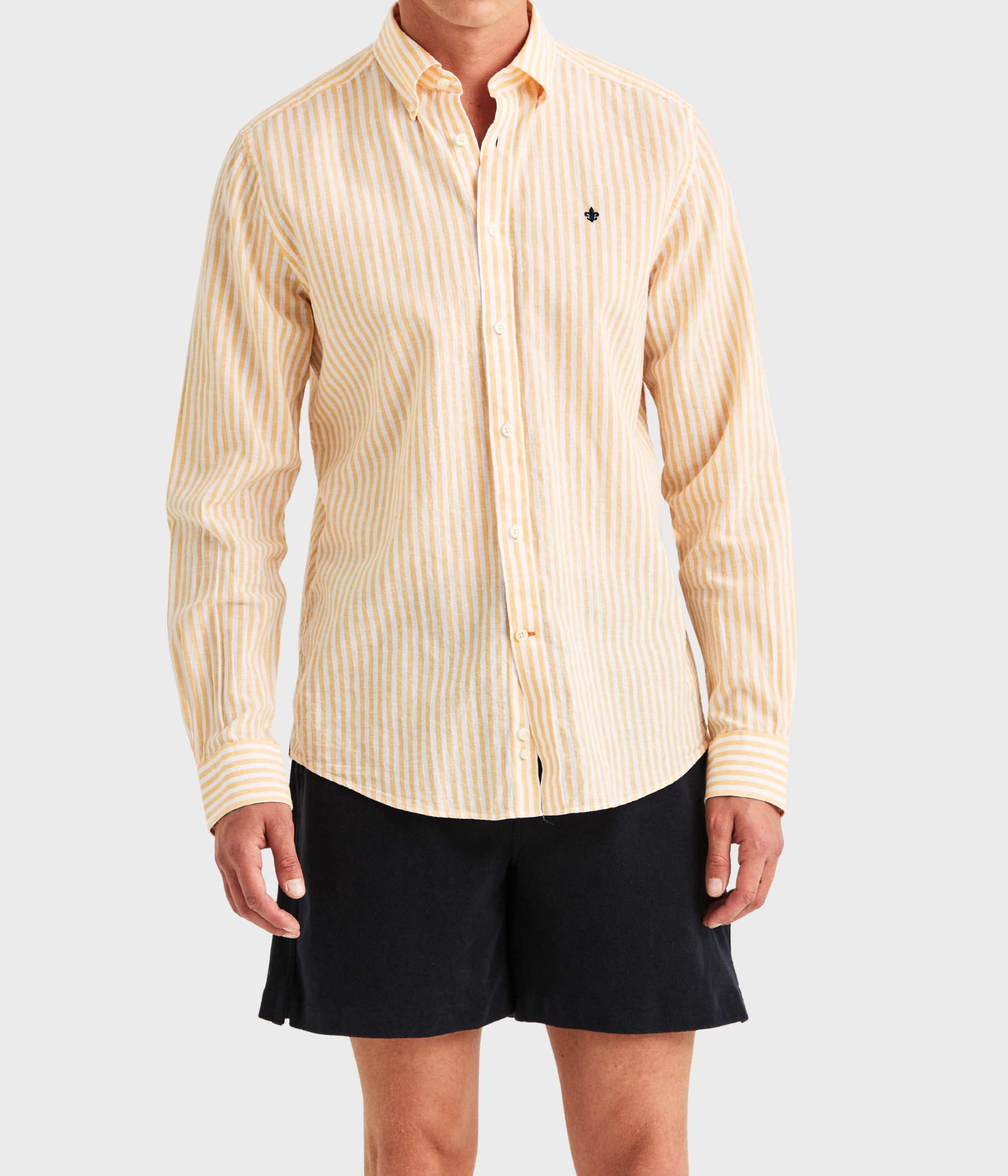 Douglas Linen Stripe Shirt-Classic Fit (21 Orange)