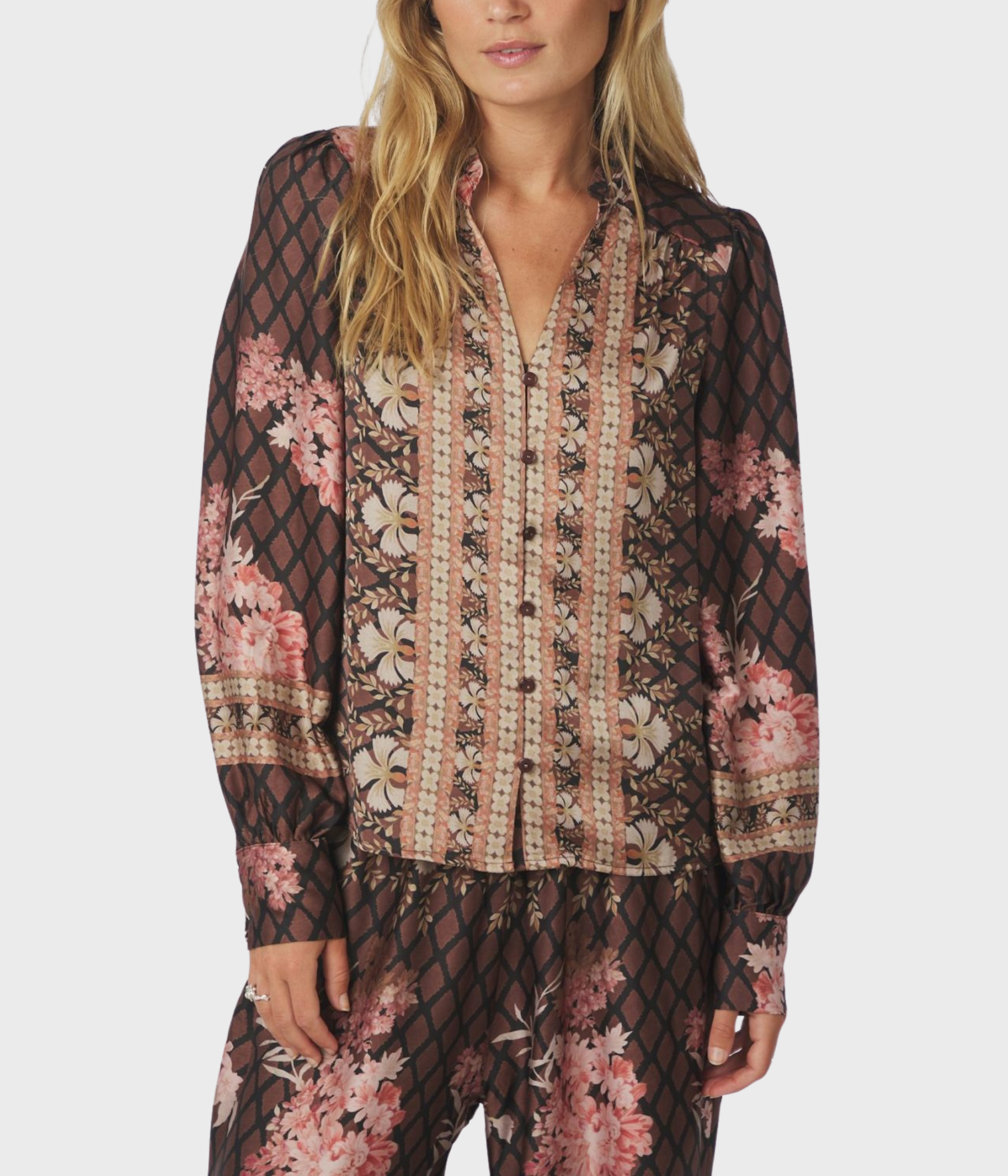 Massima Botanical Border Blouse (Black)