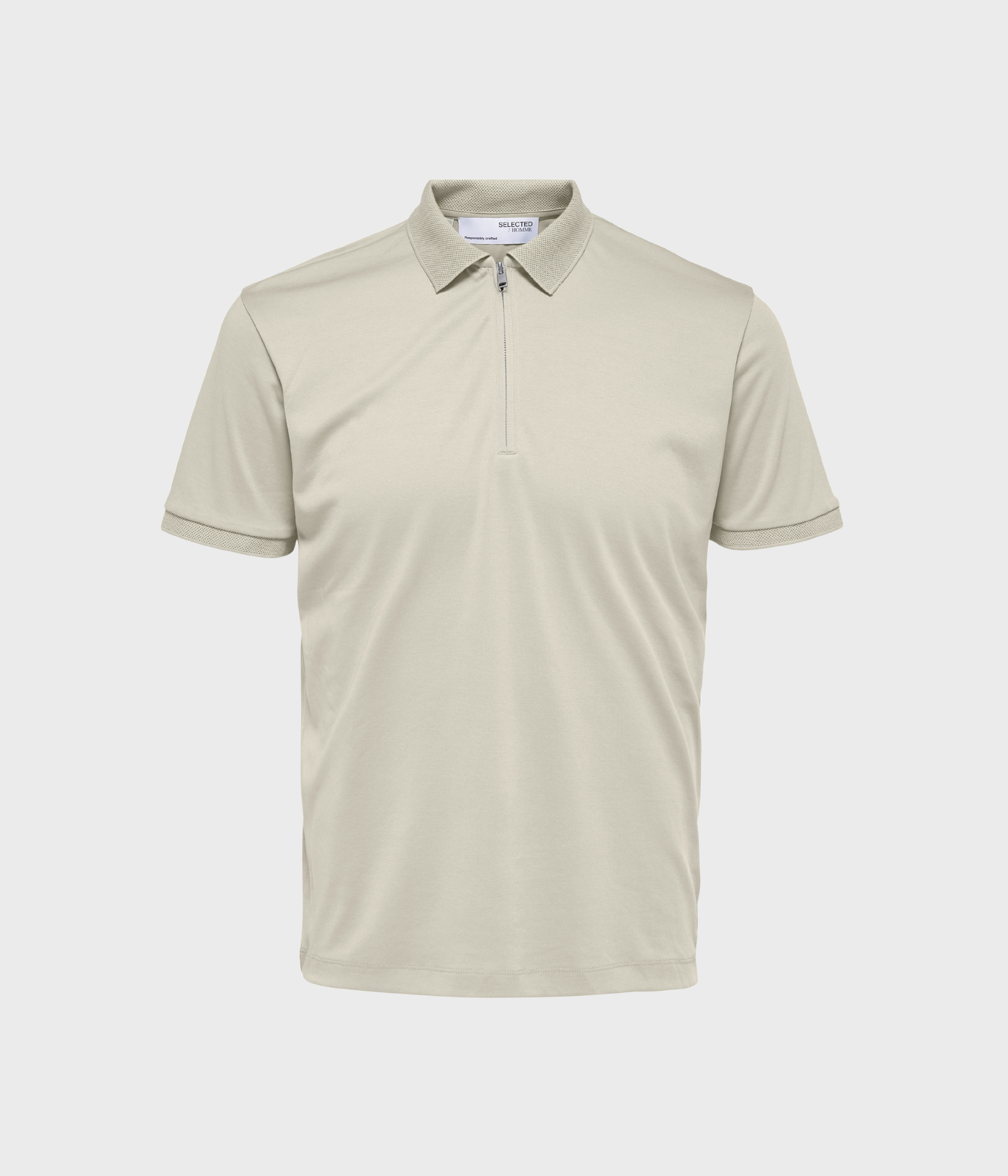 SLHFAVE ZIP SS POLO NOOS. (Oatmeal)