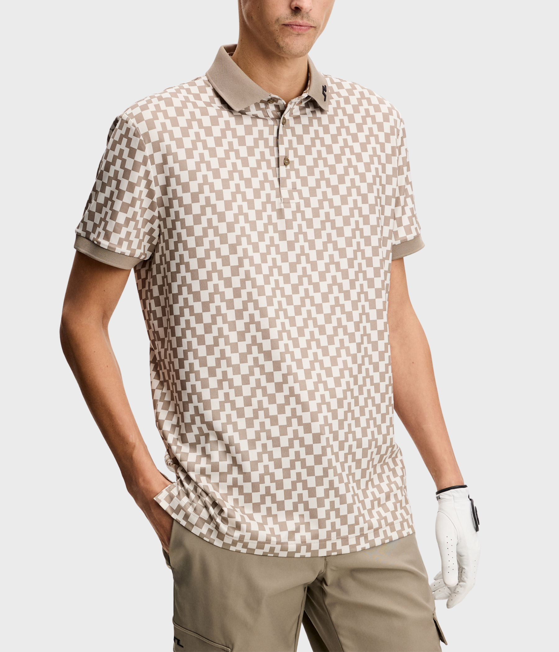 Tour Tech Print Polo (E385 Bridge Stack Brindle M)