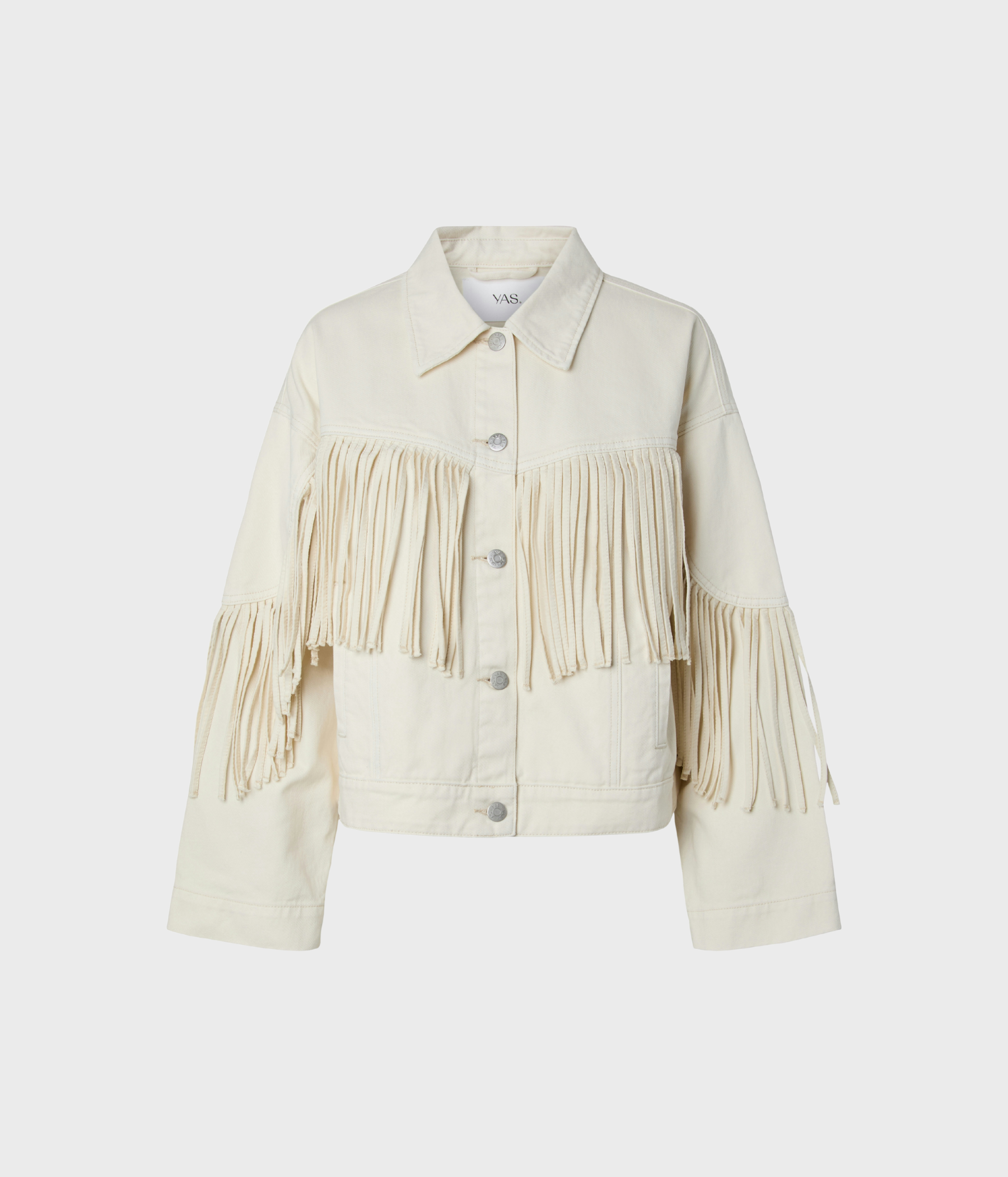 YASAIKO LS DENIM FRINGE JACKET SOLID (Ecru)