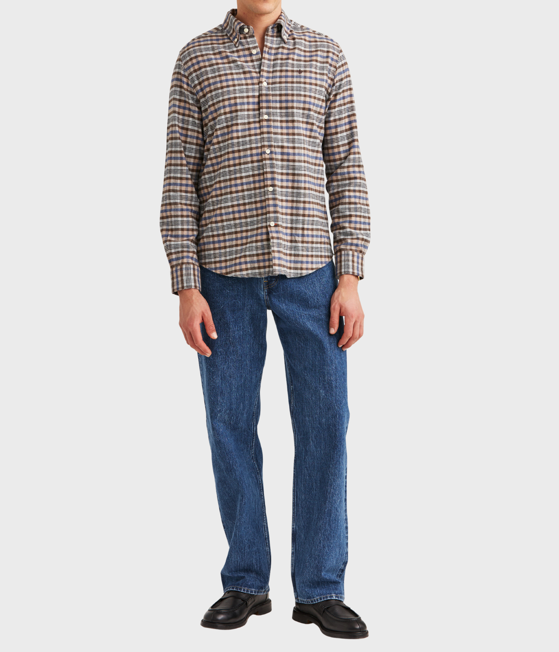 Flannel Check Shirt-Slim Fit. (80 Brown)