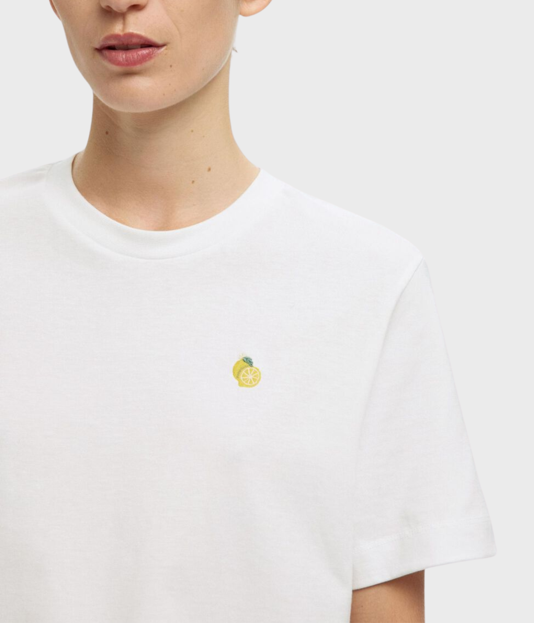 SLFELLA SS EMB BOXY TEE FT (Bright White Print:Lemon EMB)