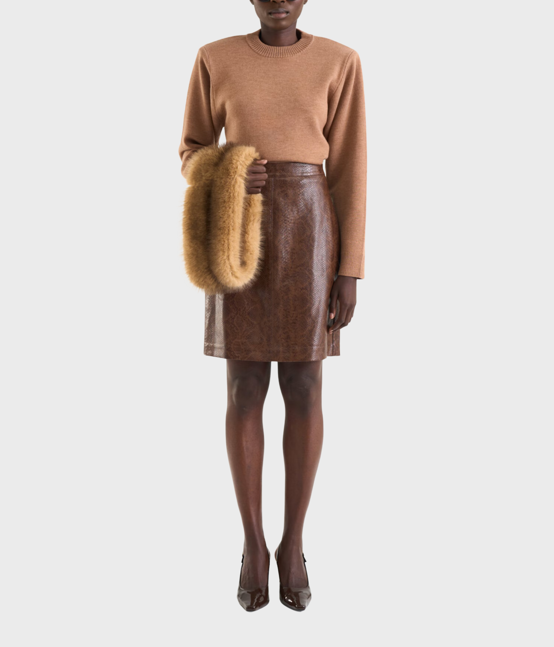 Ramona Faux Leather Skirt Brown Snake Print (Brown Snake Print)