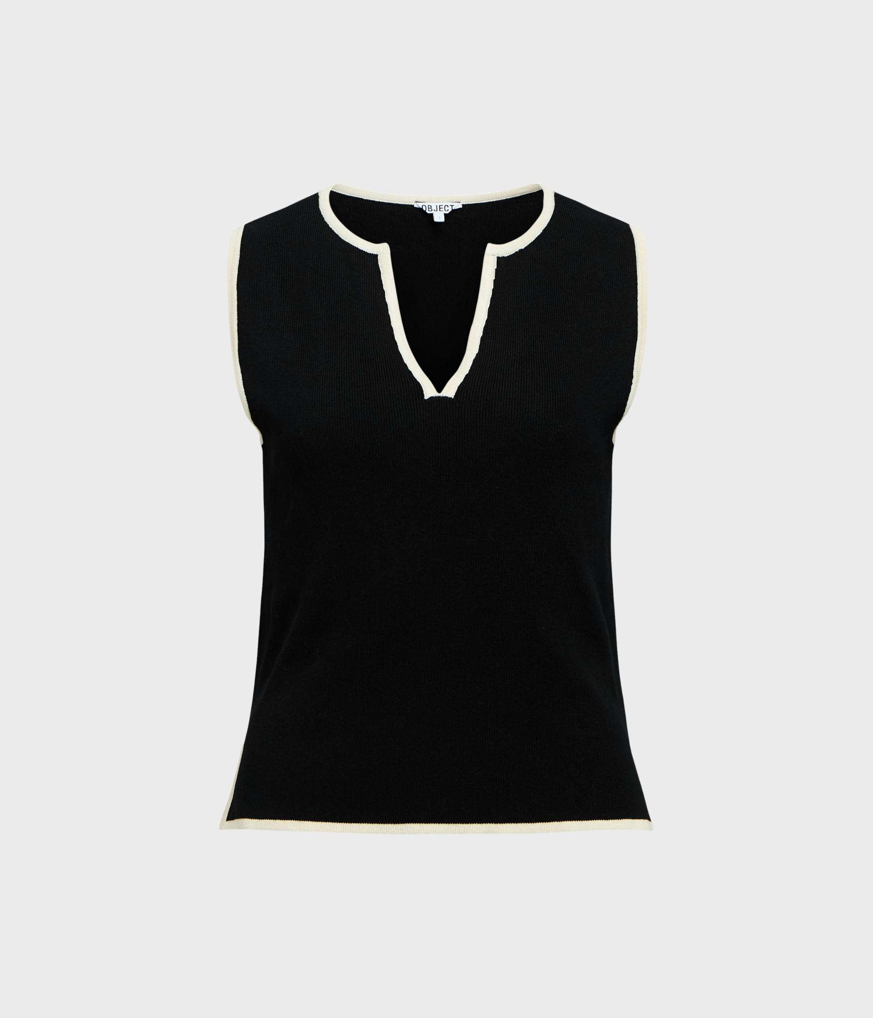 OBJVIVA S/L RE V-NECK KNIT TOP NOOS (Black Detail:Birch constrast)