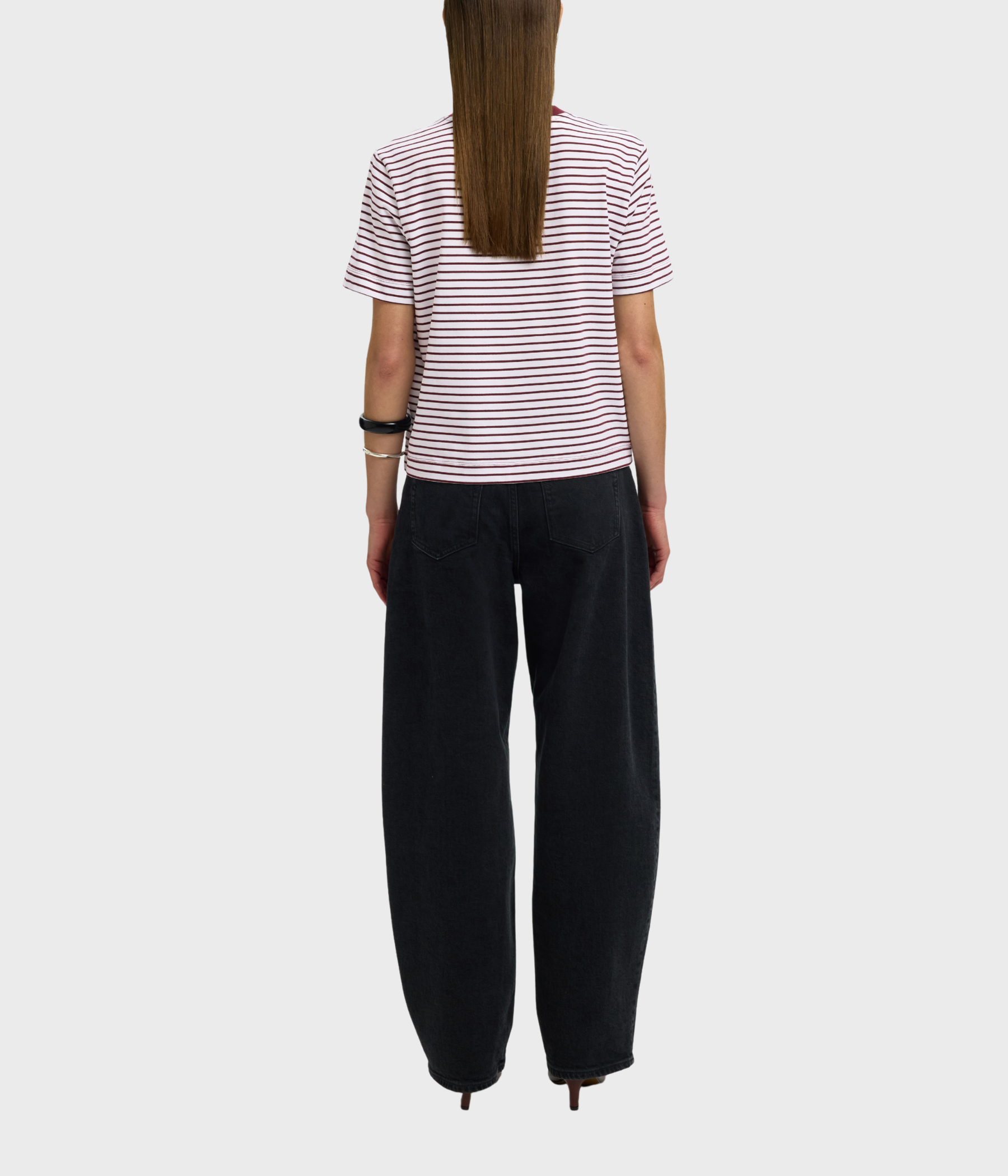 Slfessential Ss Striped Boxy Tee Noos. (Tawny Port Stripes:BRIGHT WHITE - THIN)