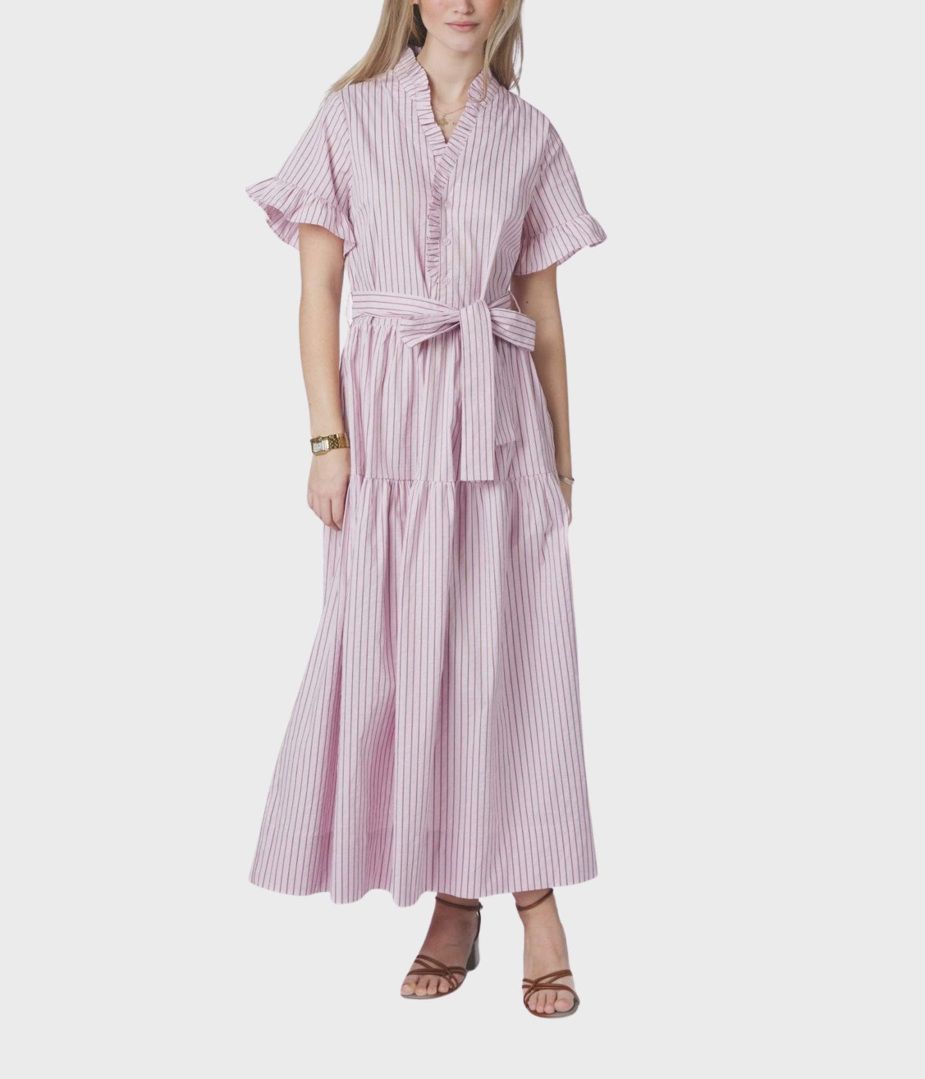 Nessie Structure Stripe Dress (754 Light pink)