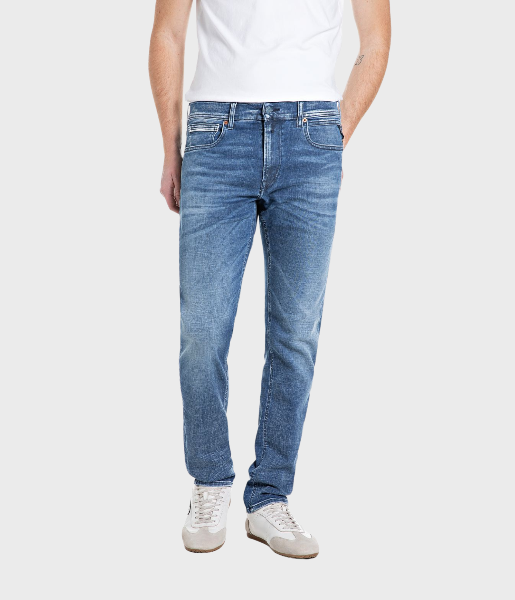 Trousers GROVER Hyperflex Matrix (009 MEDIUM BLUE light tone enzymatic stone wash) - D.O. Design Only