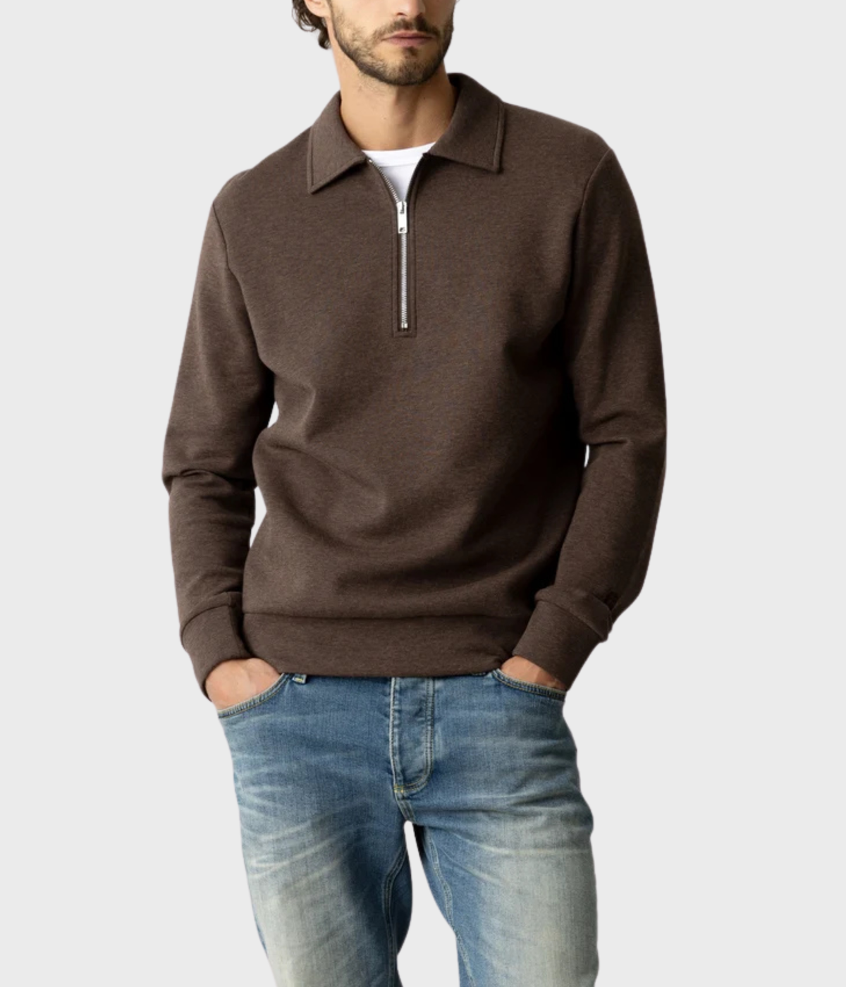 Mmgabel Zip Polo Sweat (591 Chocolate Brown Melange)