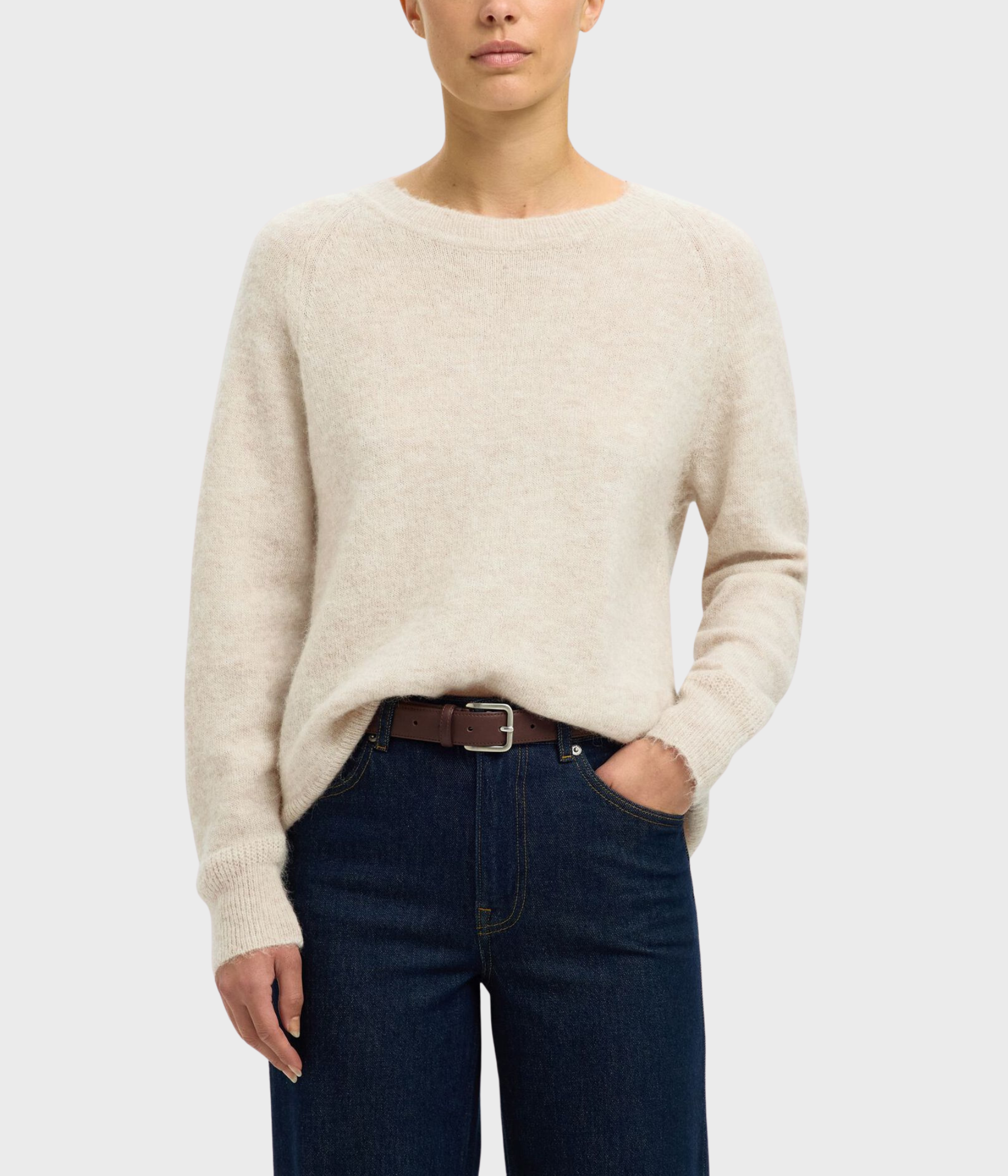 SLFLULU LS KNIT O-NECK  NOOS. (Birch)