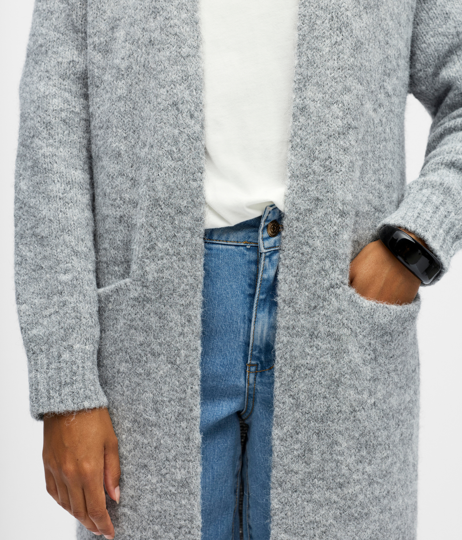 OBJMILU LS LO LONG KNIT CARDIGAN NOOS. (Medium Grey Melange)