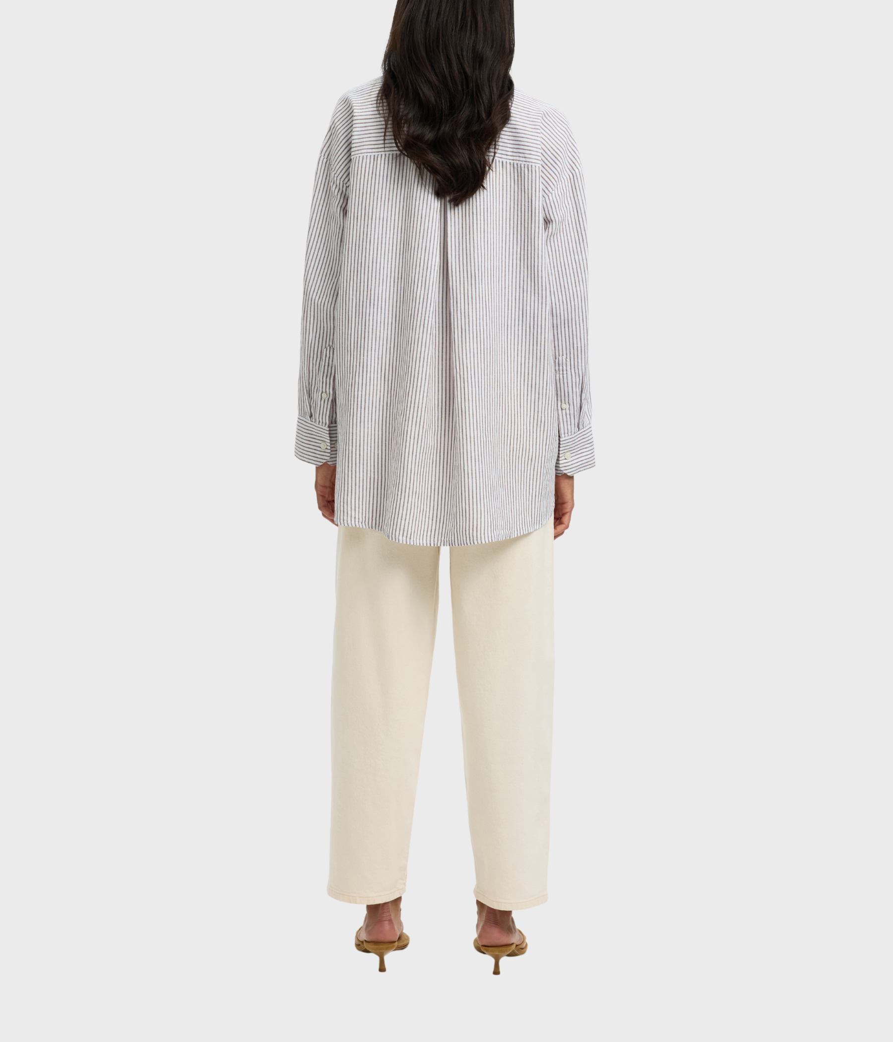 SLFCLEO OVERSIZE LINEN BLEND SHIRT NOOS (Bright White Stripes:CHOCOLATE CHIP) - D.O. Design Only