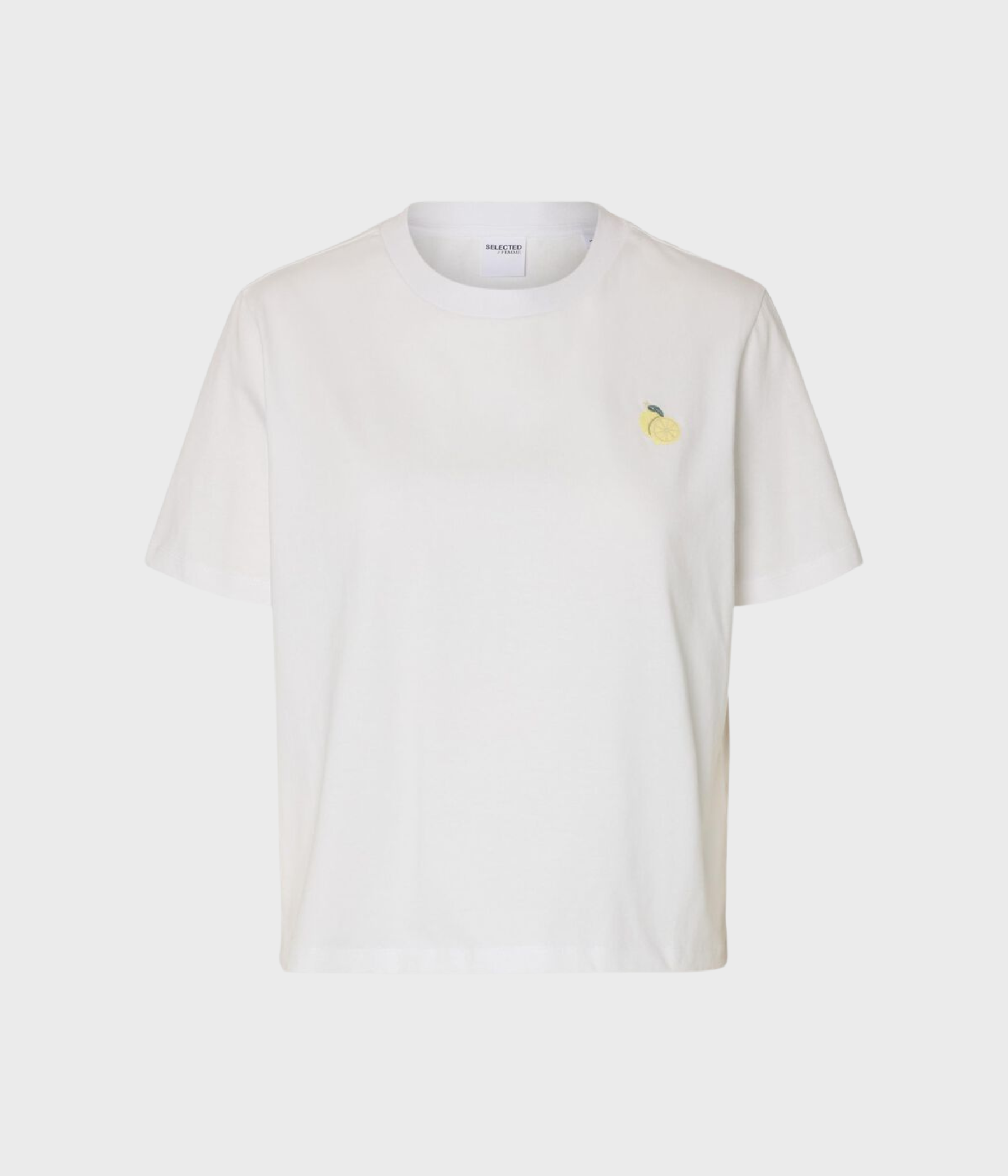 SLFELLA SS EMB BOXY TEE FT (Bright White Print:Lemon EMB)