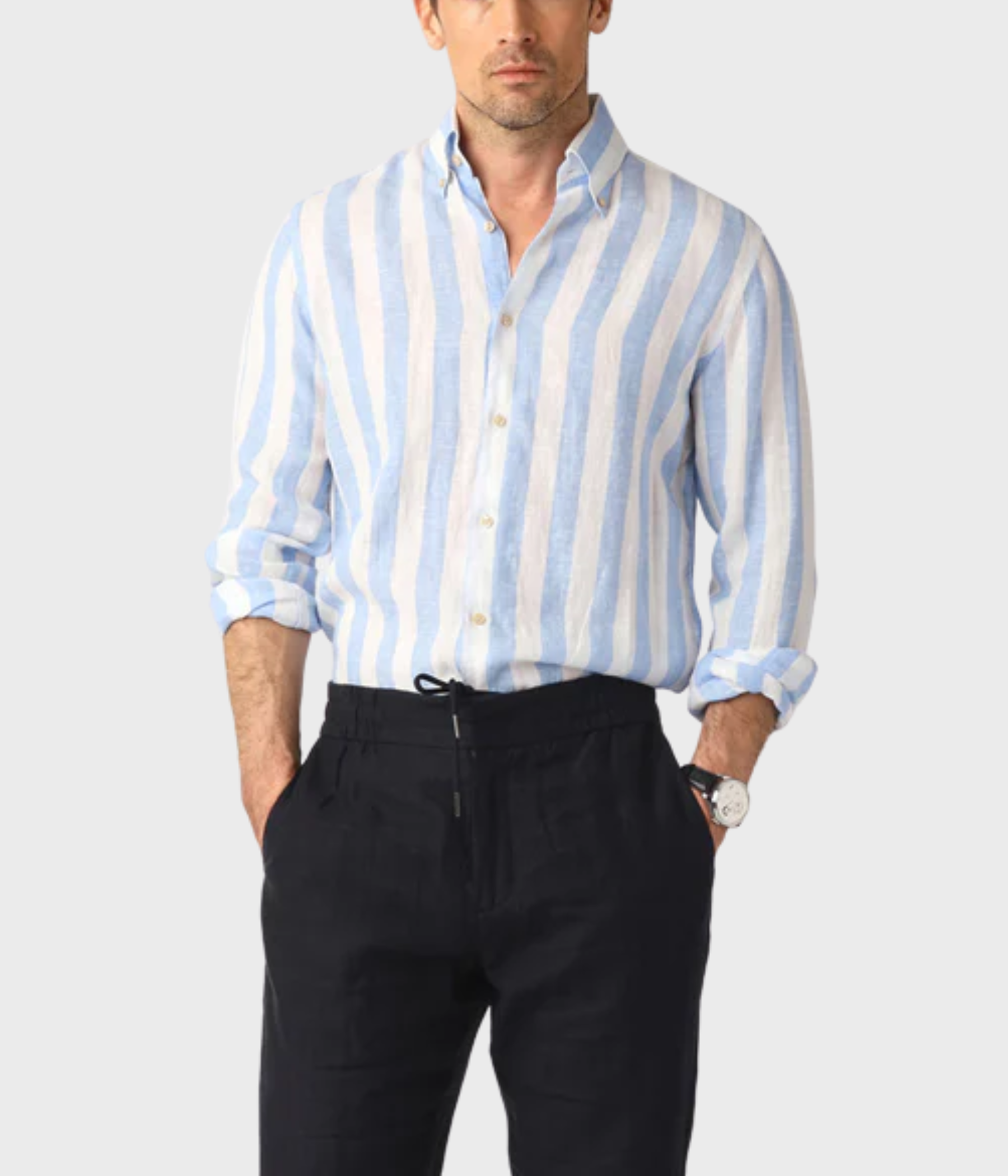 Striped Linen Shirt (Blue blockstripe)