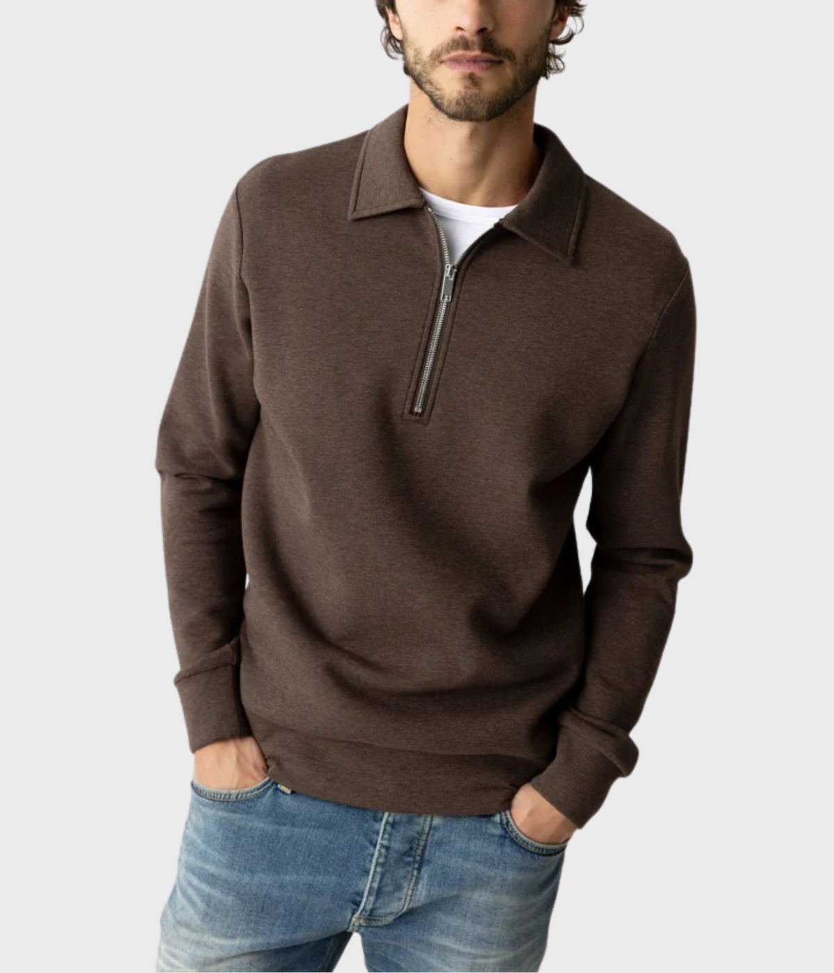 Mmgabel Zip Polo Sweat (591 Chocolate Brown Melange)