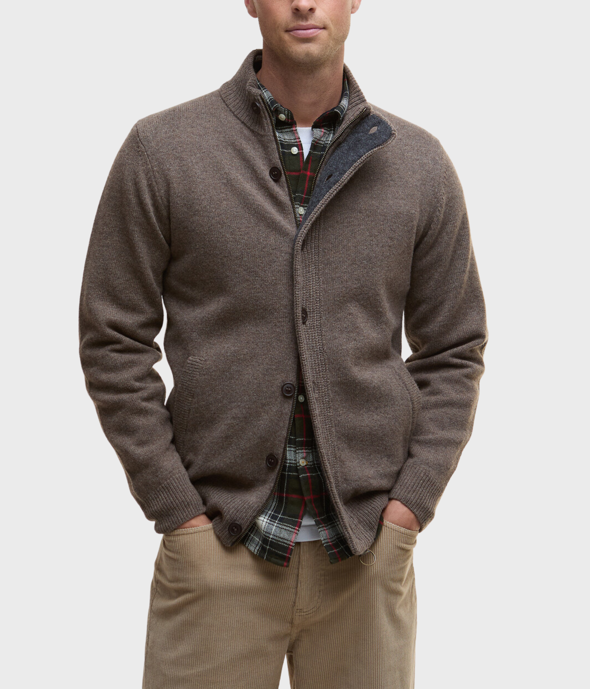 Barbour Essential Patch Zip Through Knitted Jumper (ST52 Dark Stone)