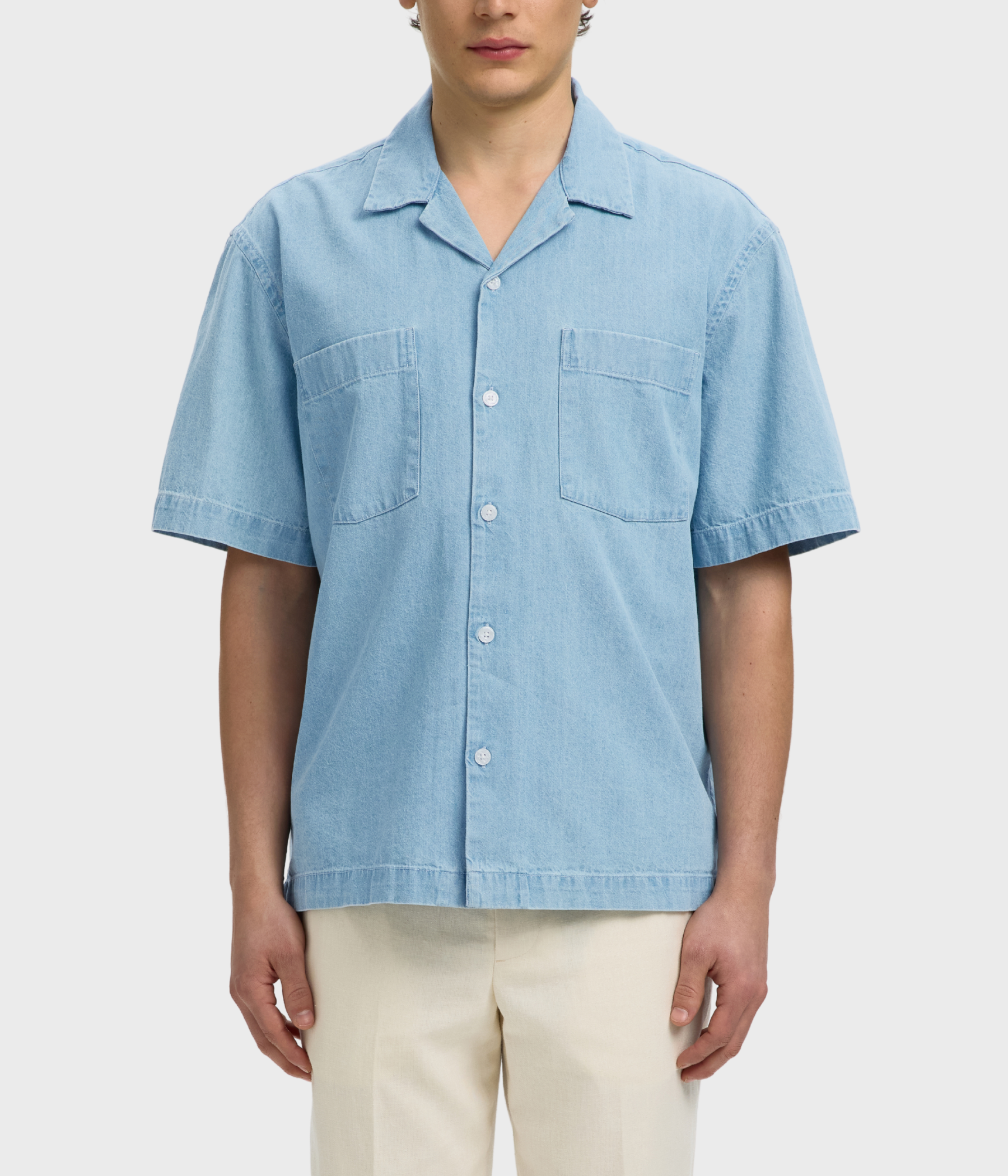 Slhrlxcarlo Denim Ss Shirt Resort (Light Blue Denim)